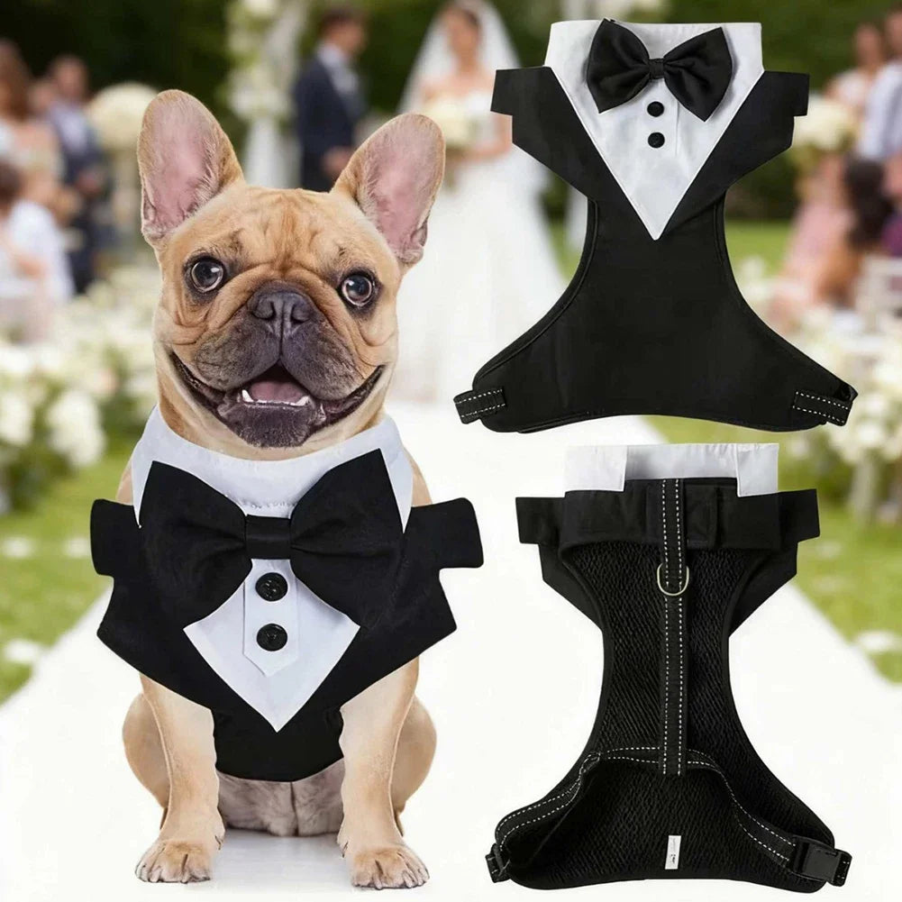Dog Tuxedo Wedding Outfit Formal Pet Suit with Bow Adjustable Strap Small Medium Sized Dog Party Birthday Photography Costume HIP