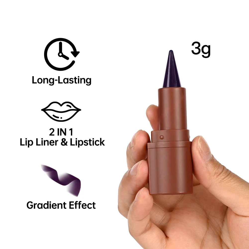 2Pcs Lip Liner & Lip Gloss Set Matte Black Brown Velvet Lipstick Waterproof Non-sticky Contour Lipliner Crayon Lip Makeup Tint HIP