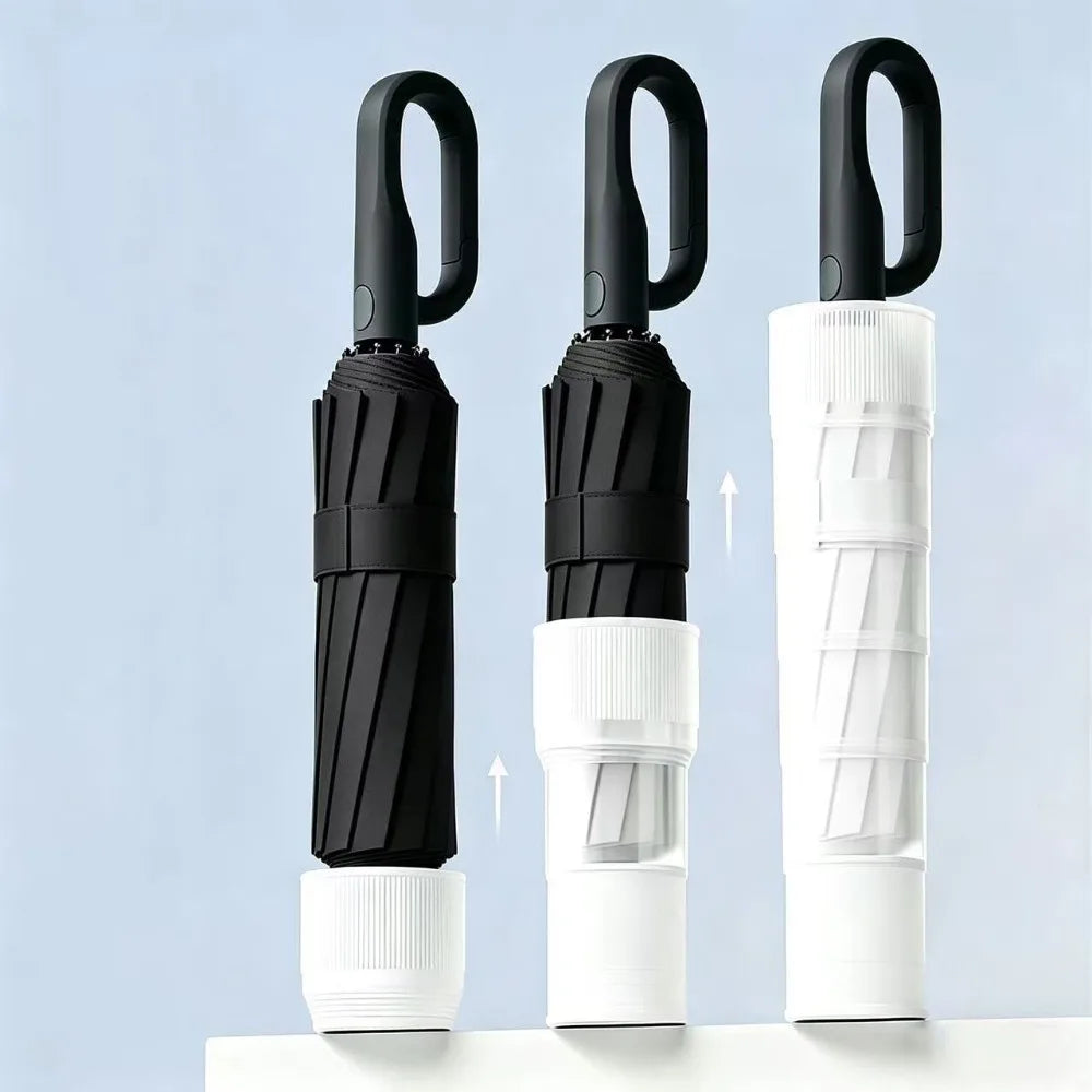 Wind-Resistant Auto Folding Umbrella – UV Shield, 10-Rib Frame Folding Travel Umbrella HIP Black Iron 10K