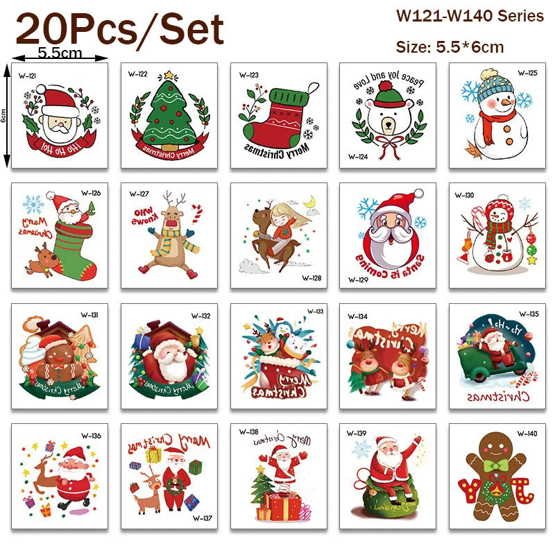 10/20Pcs Merry Christmas Tattoo Stickers Jesus Nativity Gingerbread Santa Elk Small Temporary Tattoo Xmas Kids Gift for Hand Arm HIP 20PCS W121-140