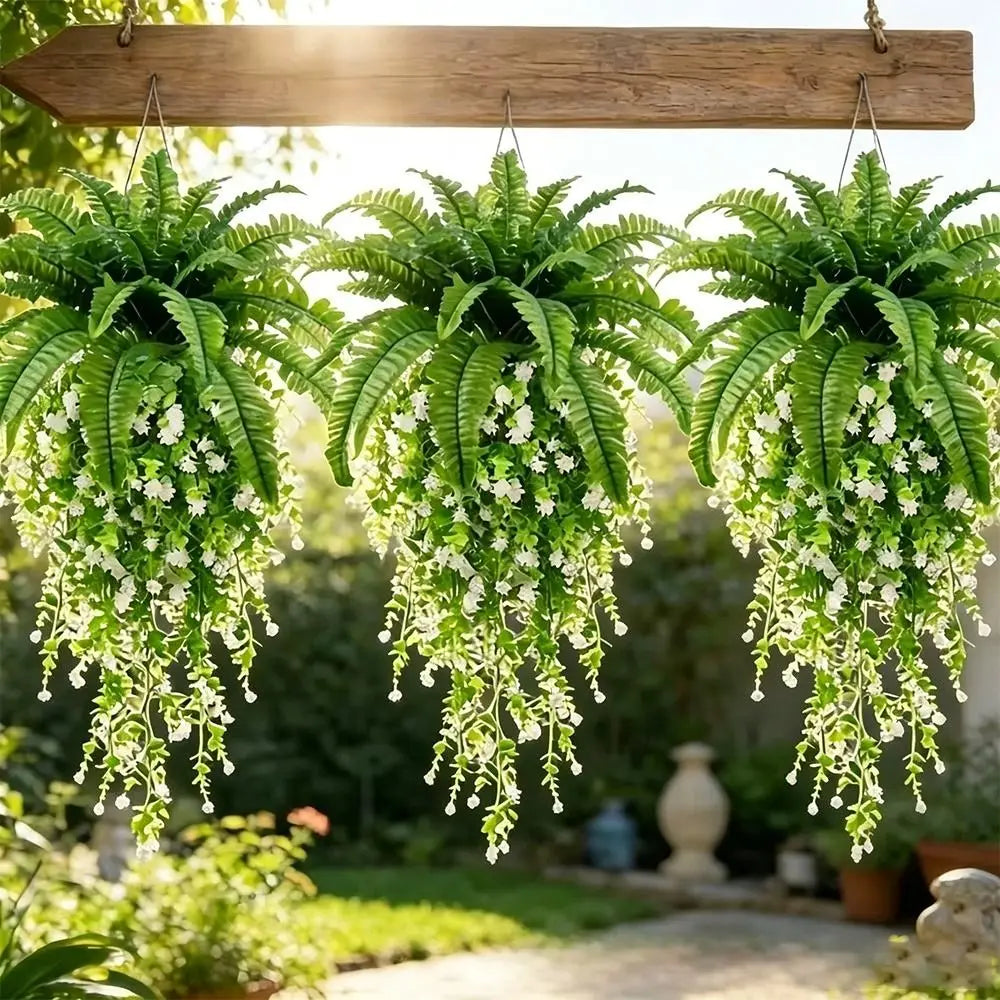 3-Piece UV Resistant Artificial Hanging Fern Vines Set Artificial Hanging Plant HIP