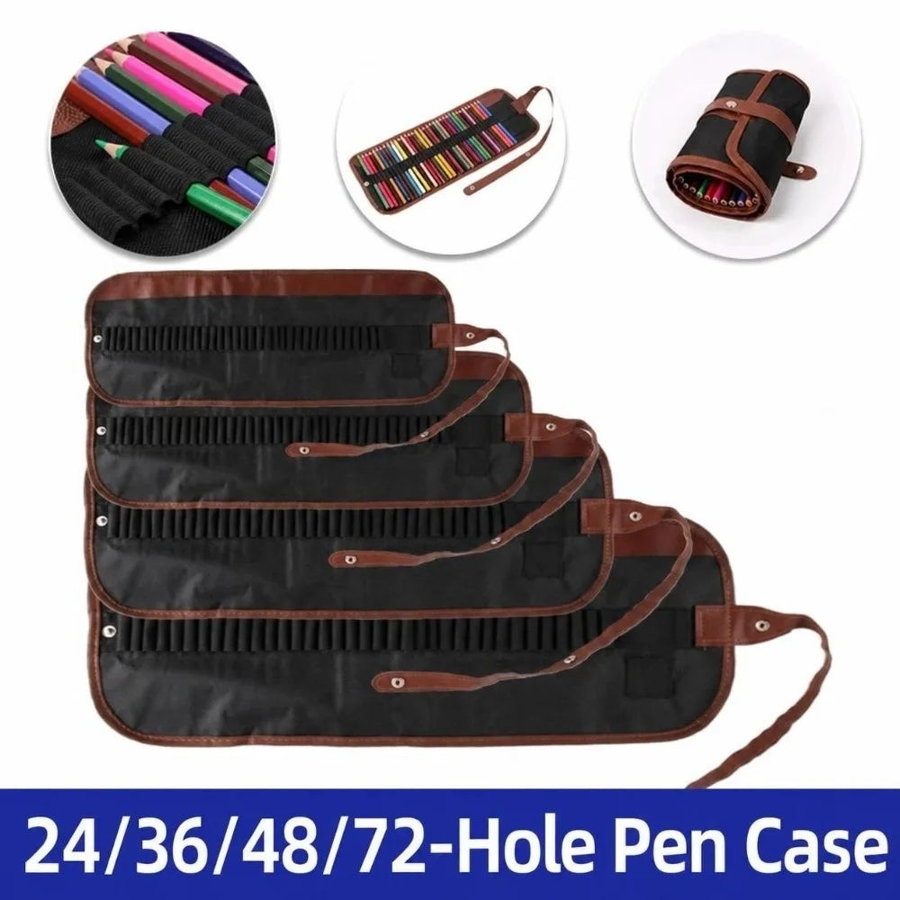 Roll Up Pencil Case 24–72 Slots | PU Leather Canvas Wrap Holder Roll Up Pencil Case HIP