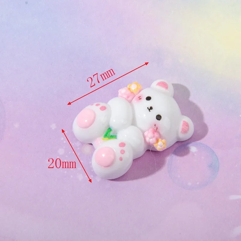 Mini 3D Bear Rabbit Resin Charms Kawaii Flatback Resin Ornament For Cream Glue DIY Crafts Phone Decoration Hair Accessories HIP 01 White Bear
