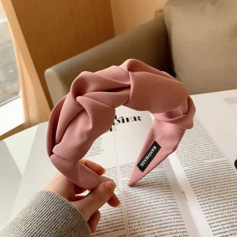 Women's Solid Color Cotton Fold Hair Hoop Headband Fashion Headband HIP C47-pink 1pcs