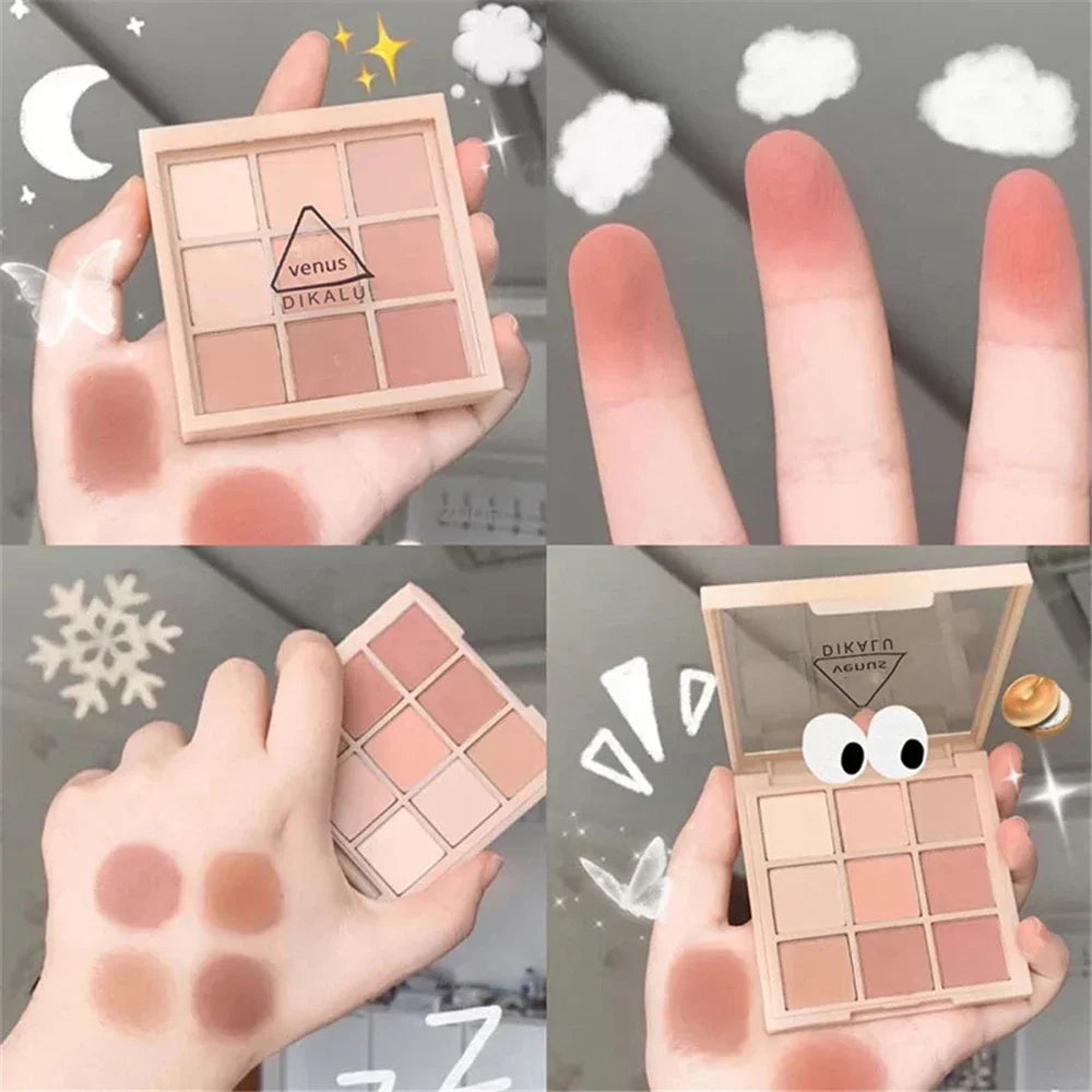 9 Colors Nude Matte Palette Shimmer and Shine Eyeshadow Palette Matte Glitter Eyeshadow Palette Shiny Eye Shadow Eye Pigments HIP Milk Tea Color