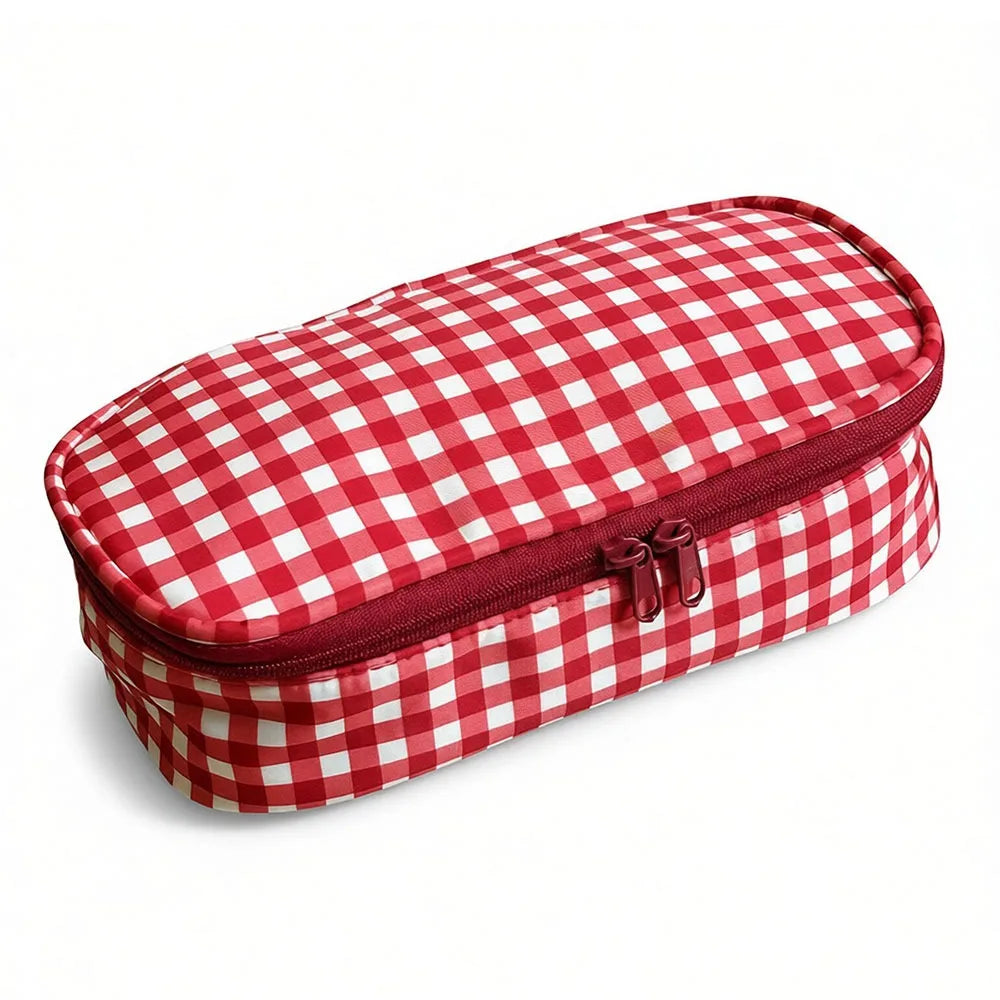 Red Plaid Pencil Case – Large Capacity Stationery Pouch Pencil Case Pouch HIP Red