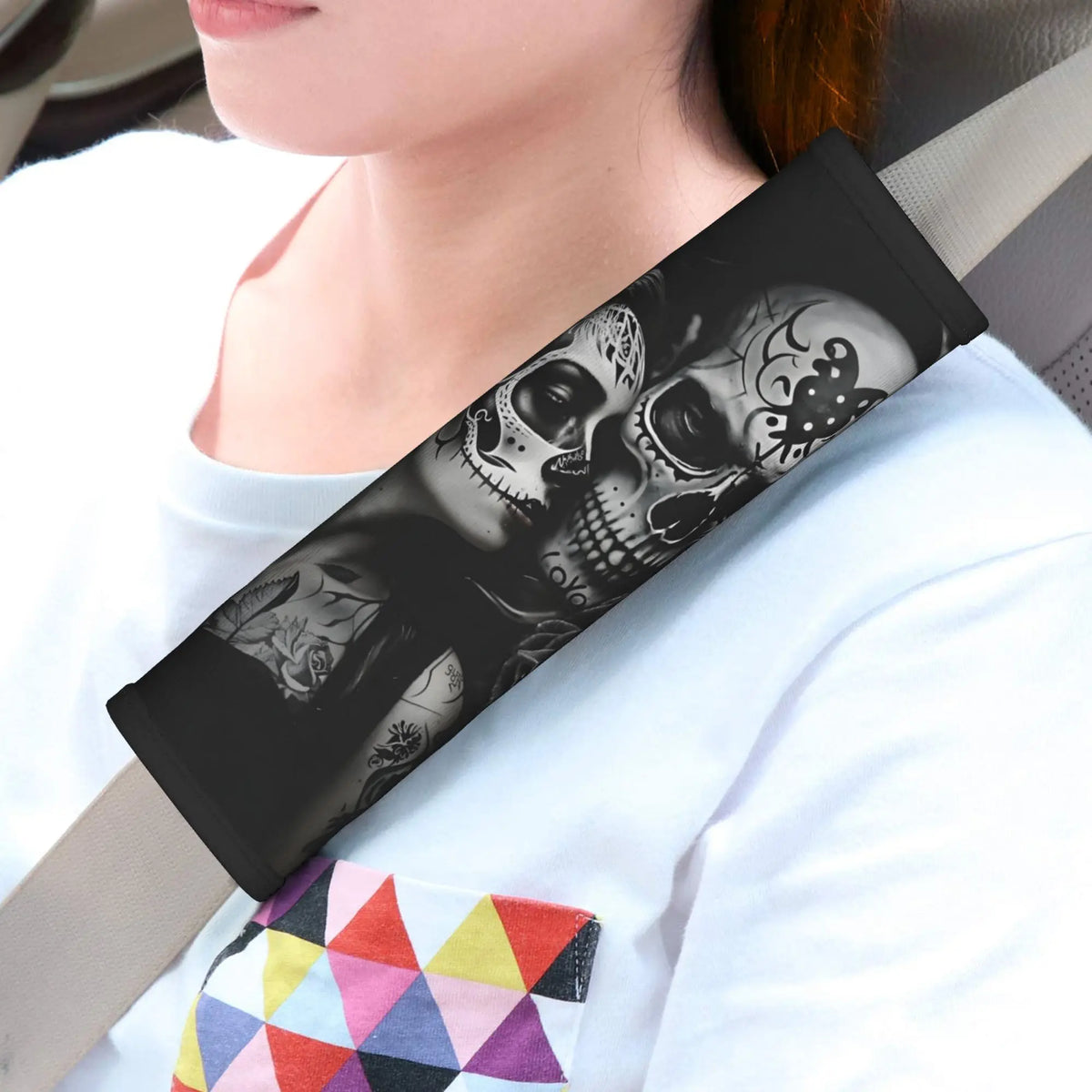 Day of the Dead Sugar Skull Car Seat Belt Covers – 2pc Set Car Seat Belt Cover HIP
