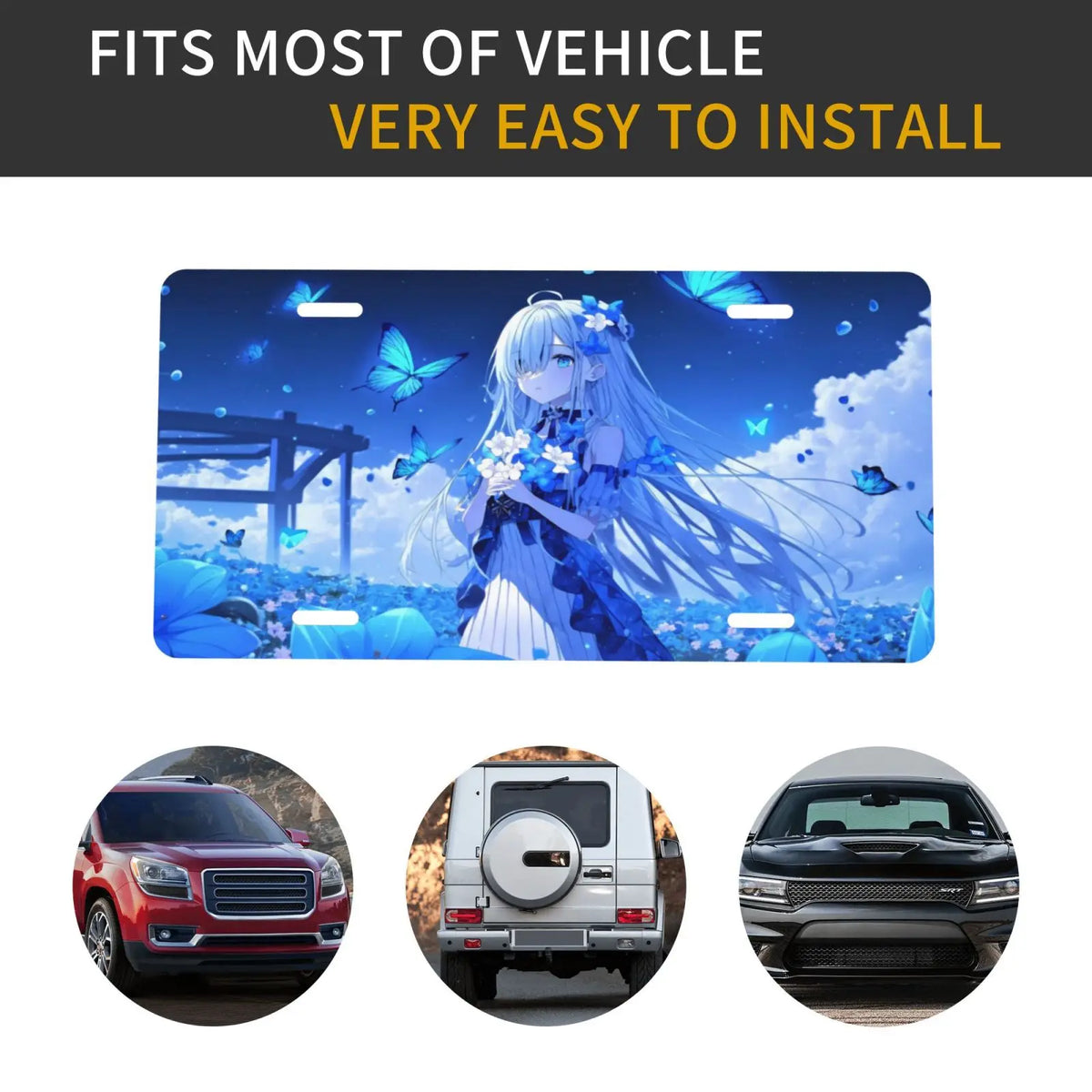 Anime Girl Butterfly Aluminum Vanity License Plate 6x12" Vanity License Plate HIP