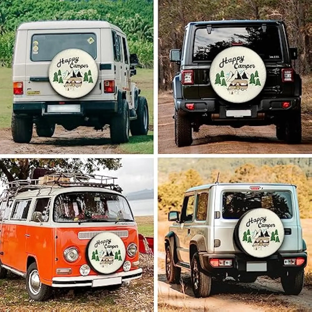 Happy Camper RV Spare Tire Cover – Weatherproof Polyester Spare Tire Cover HIP