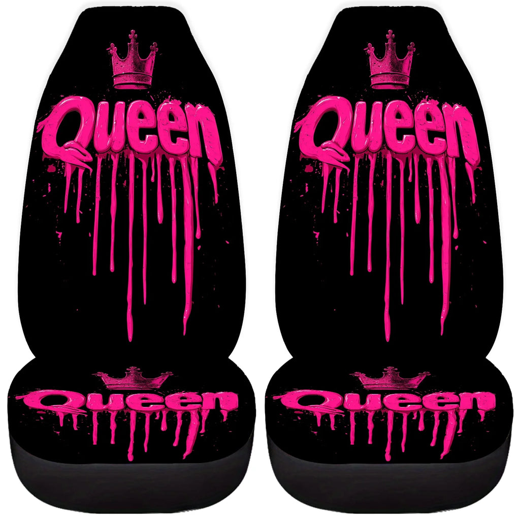 Queen of Pink Crown Car Seat Covers – Black & Pink Set of 2 Car Seat Covers HIP 1