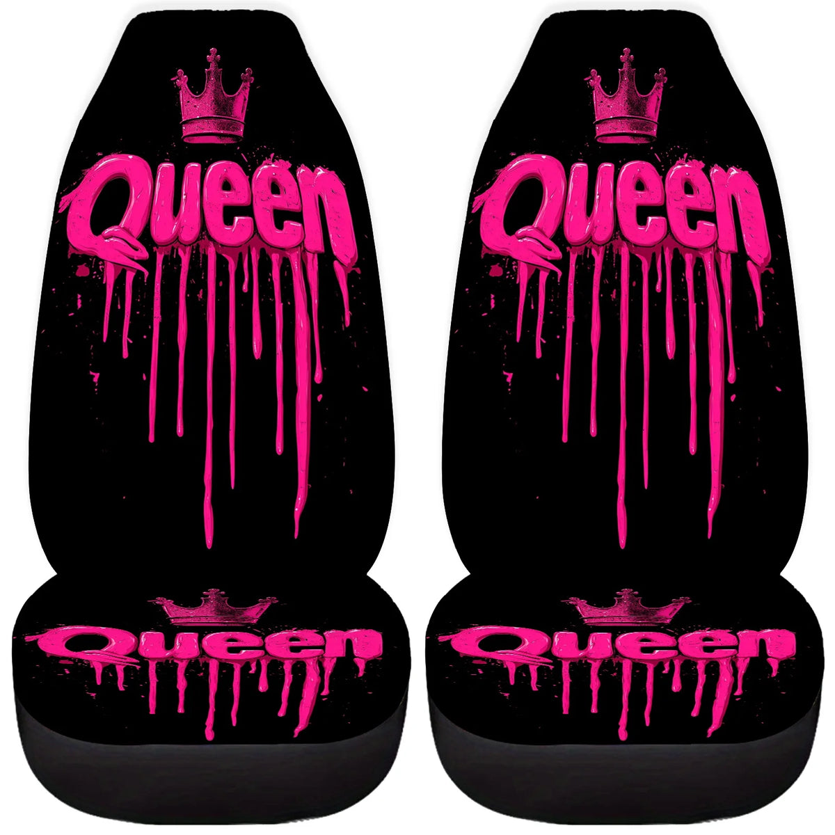 Queen of Pink Crown Car Seat Covers – Black & Pink Set of 2 Car Seat Covers HIP 1