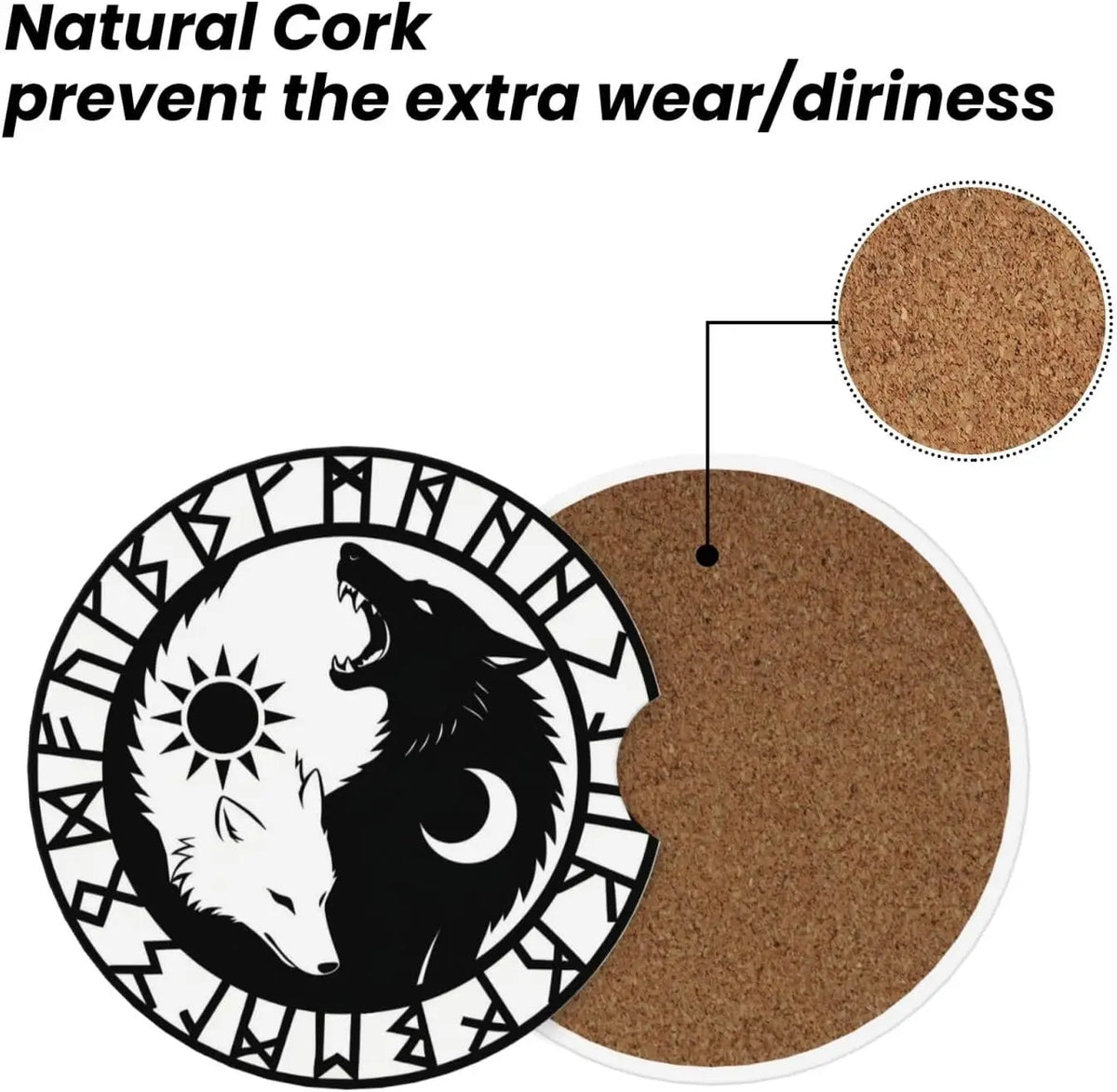 Wolf Ceramic Car Cup Holder Coasters 2-Pack | Nordic Design Car Cup Coasters HIP