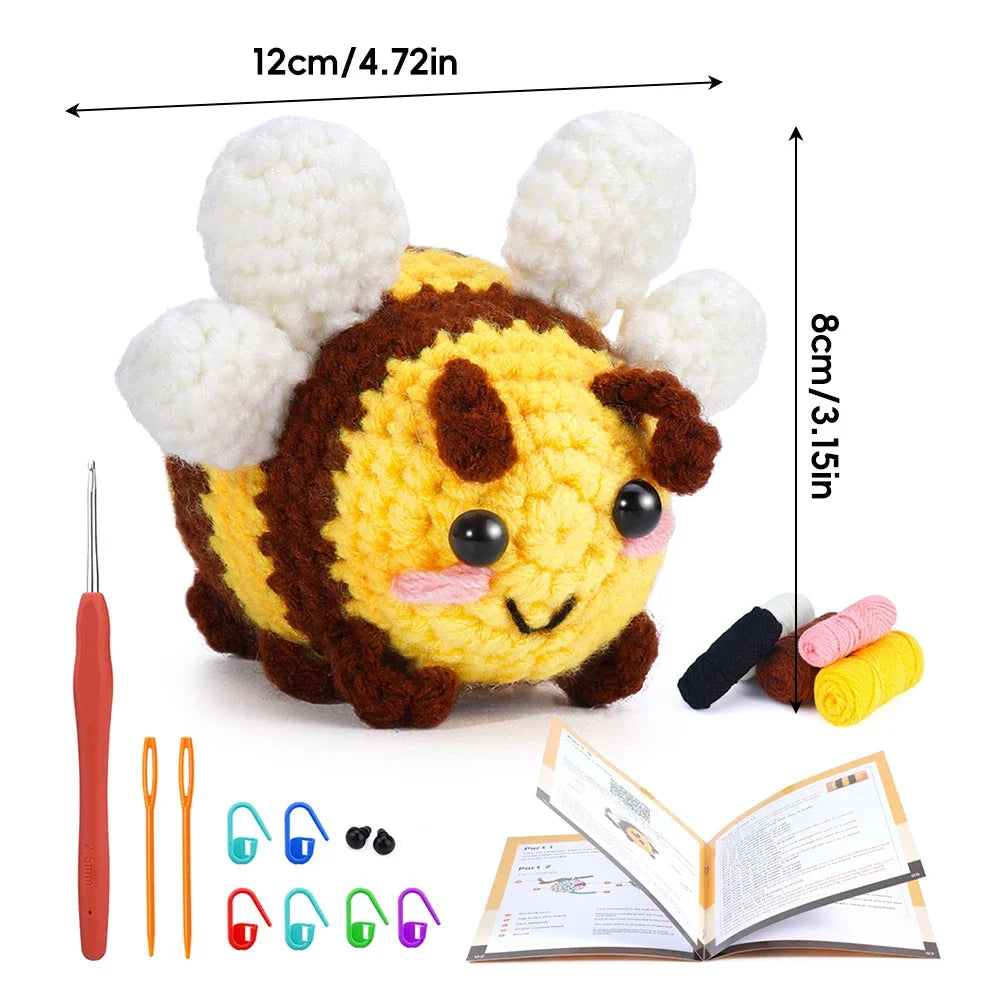 All-in-One Creative Crochet Kit with Video Tutorial DIY Crochet Bee Kit for Beginners Plush Handmade Doll for Adults Home Decor HIP 03