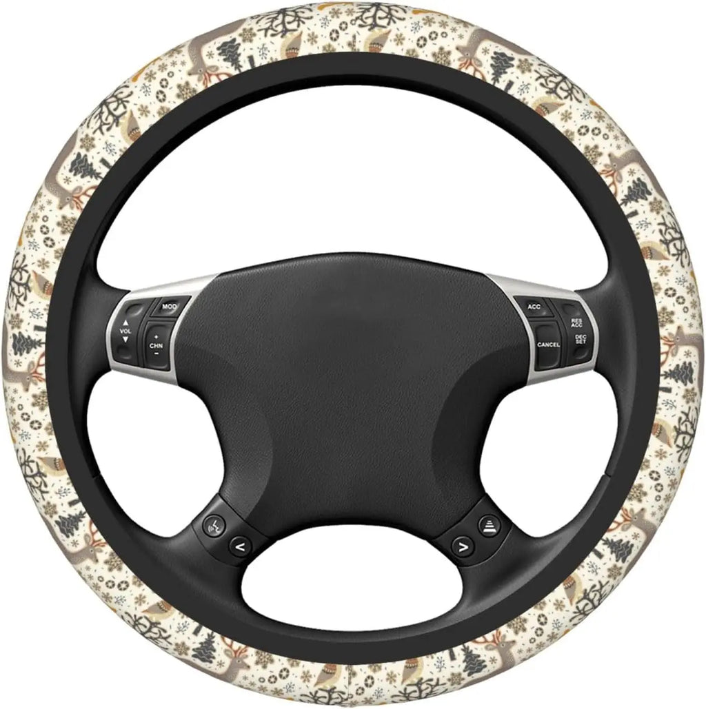 Winter Forest Steering Wheel Cover – Deer, Owl & Fox | 15" Steering Wheel Cover HIP