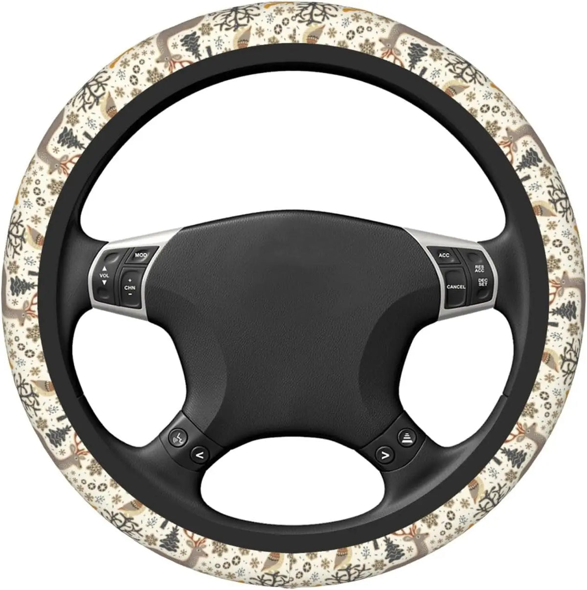 Winter Forest Steering Wheel Cover – Deer, Owl & Fox | 15" Steering Wheel Cover HIP