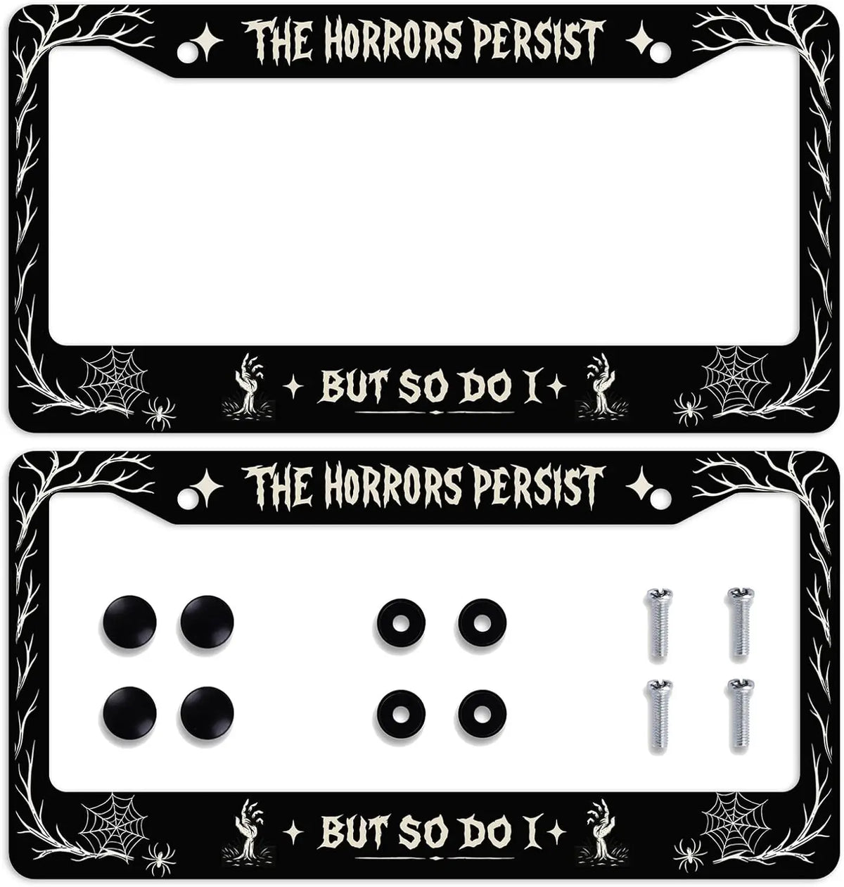 2-Pack Gothic Spider Web Skeleton License Plate Frames – Steel License Plate Frame HIP 1