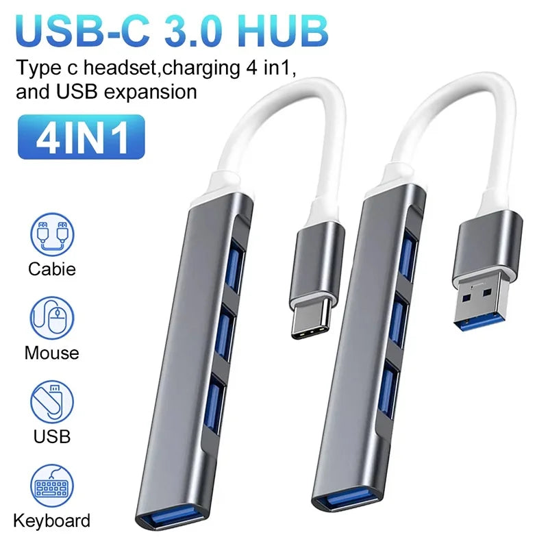 4-in-1 USB Type-C Hub – 4 Port Compact Dock Adapter USB-C Hub Adapter HIP
