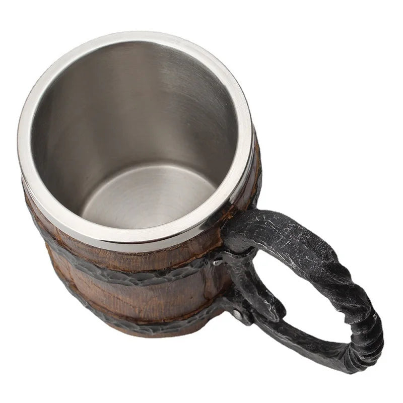 600ml Viking Wood Style Insulated Beer Mug | Double Wall Insulated Beer Mug HIP
