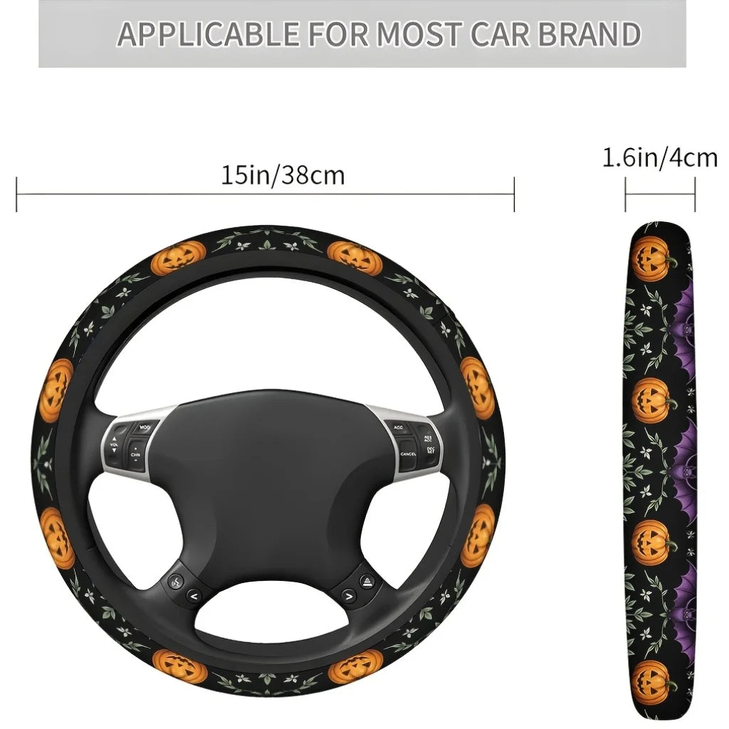 Halloween Pumpkin Bat Steering Wheel Cover – All Seasons Steering Wheel Cover HIP black