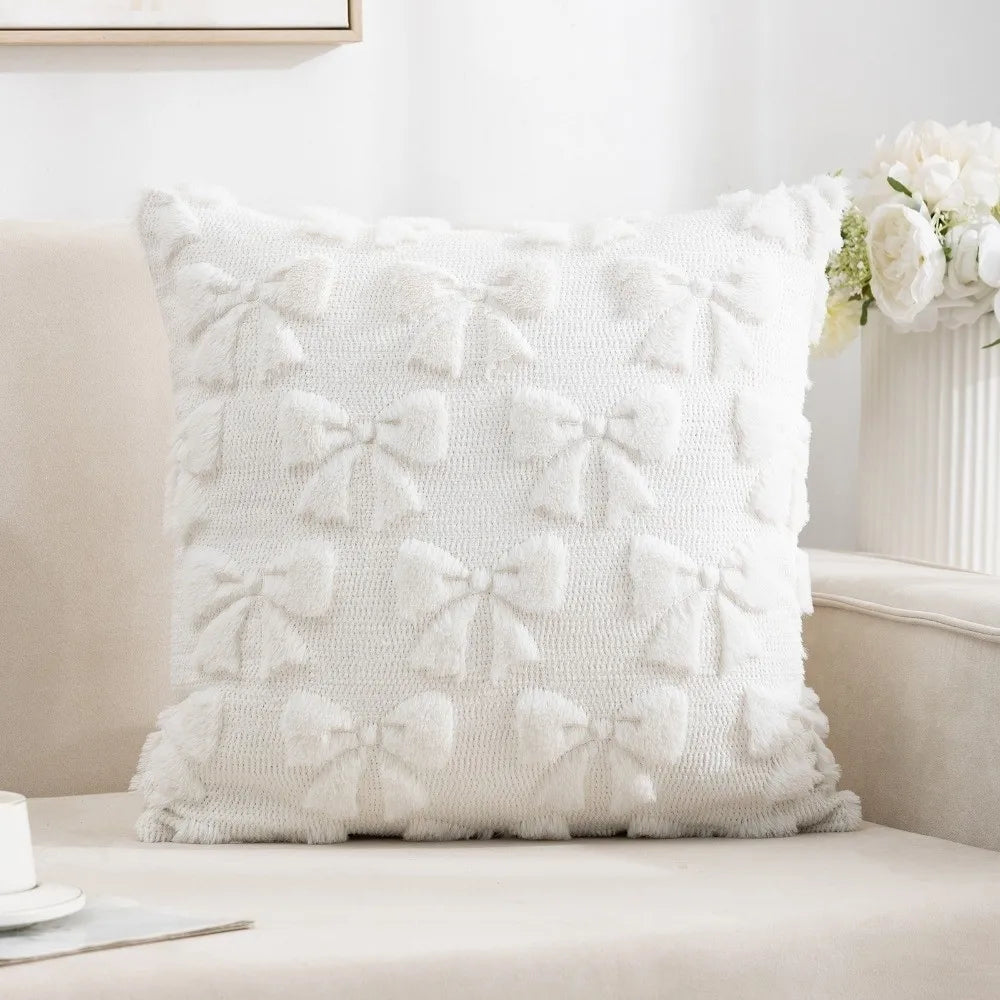 Fluffy Bunny Bow Daisy Throw Pillow Cover 18x18 – Plush Throw Pillow Cover HIP