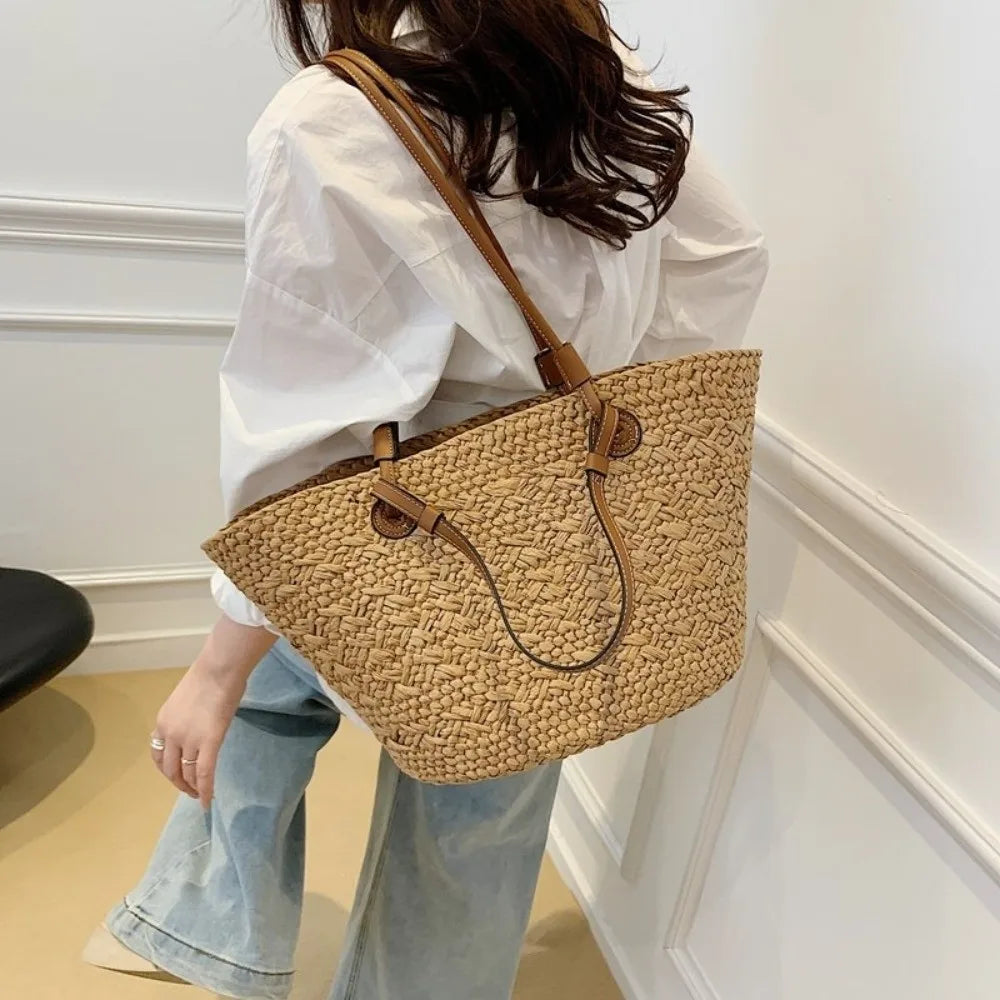 Handmade Straw Woven Tote Bag – Large Summer Shoulder Bag Straw Tote Bag HIP