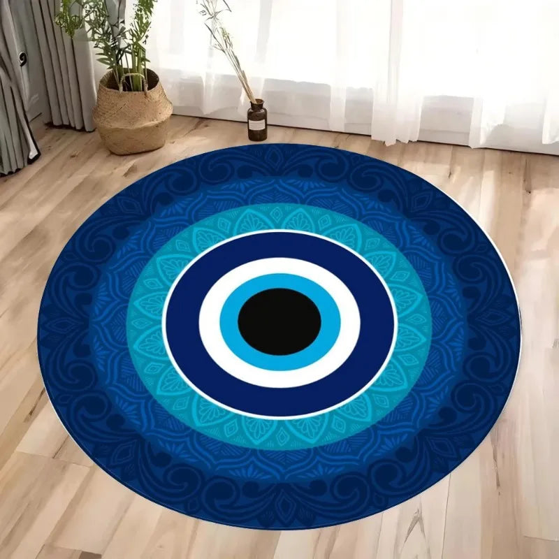 Blue Evil Eye Mandala Round Rug – Soft Modern Floor Mat Decorative Area Rug HIP 4 80X80CM