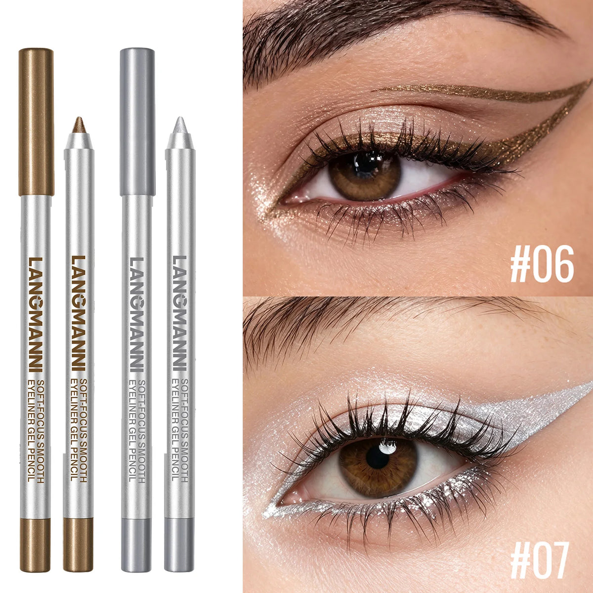 Pearlescent Eyeliner Gel Pencil Waterproof Lasting Smooth Glitter Eye Liner Makeup For Upper Lower Lash Line Eyeshadow Stick HIP 06 Add 07-2Pc