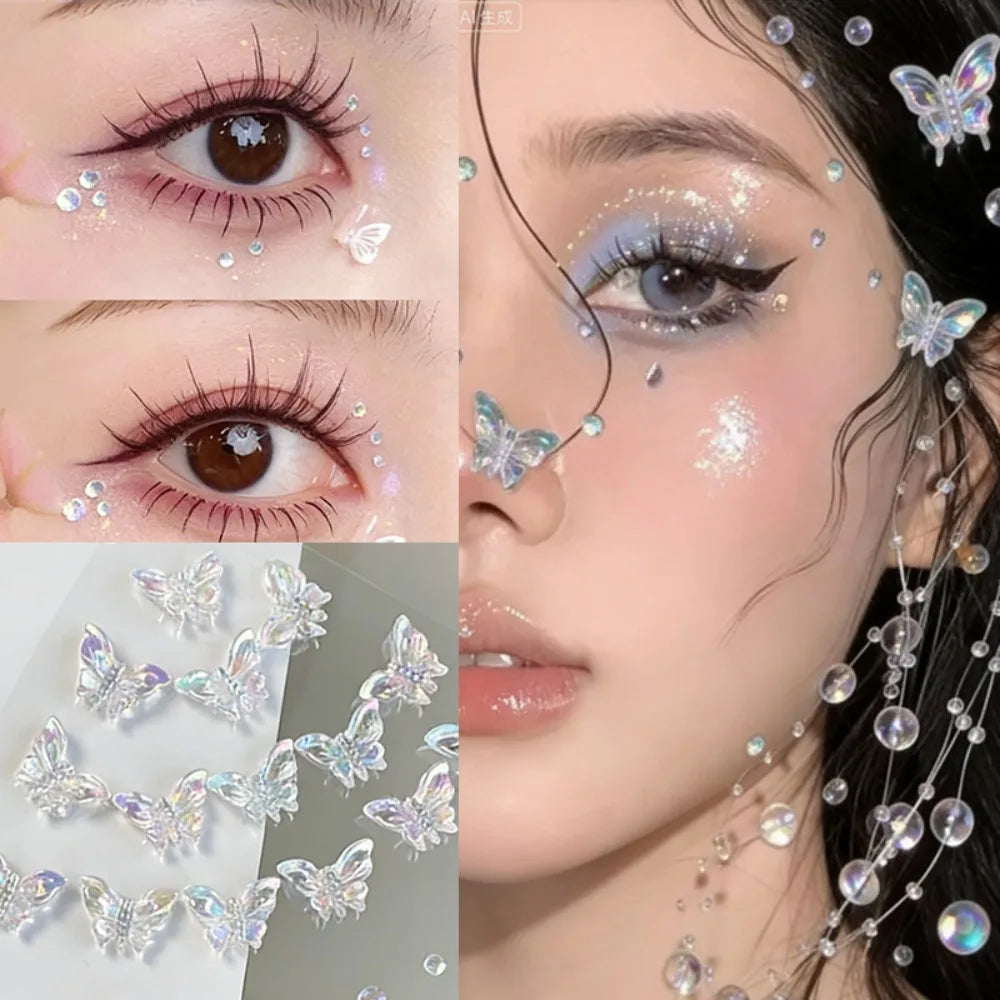 1Pcs 3D Acrylic Diamond Stickers Butterfly Crystal Patch Face Paste Stage Makeup Rhinestones Jewelry Mermaid Pearl Tattoo Tools HIP
