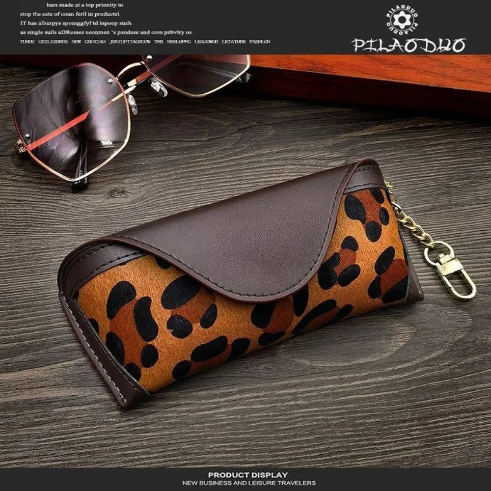 PU Leather Leopard Print Glasses Case – Lightweight Eyewear Pouch Eyewear Storage Case HIP
