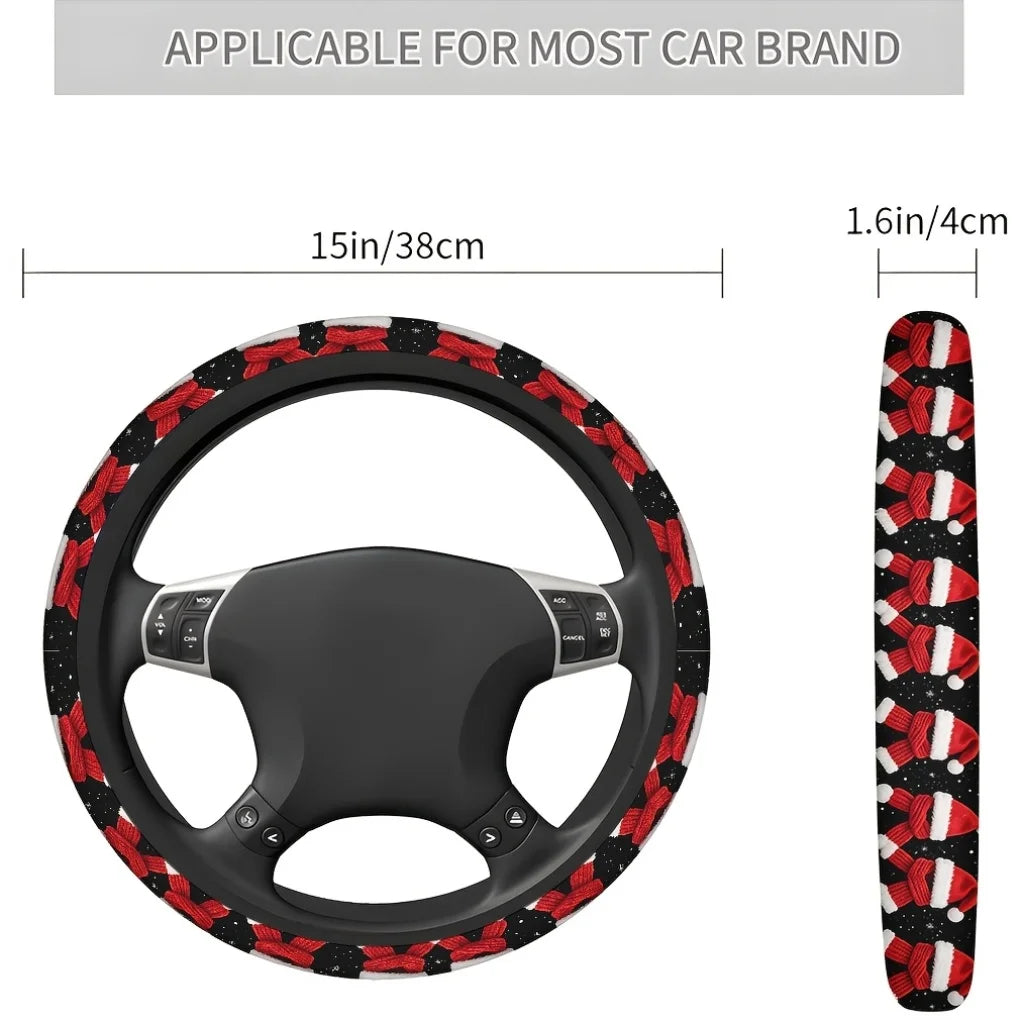 Christmas Steering Wheel Cover – Red Hat & Scarf 2D Print Steering Wheel Cover HIP black
