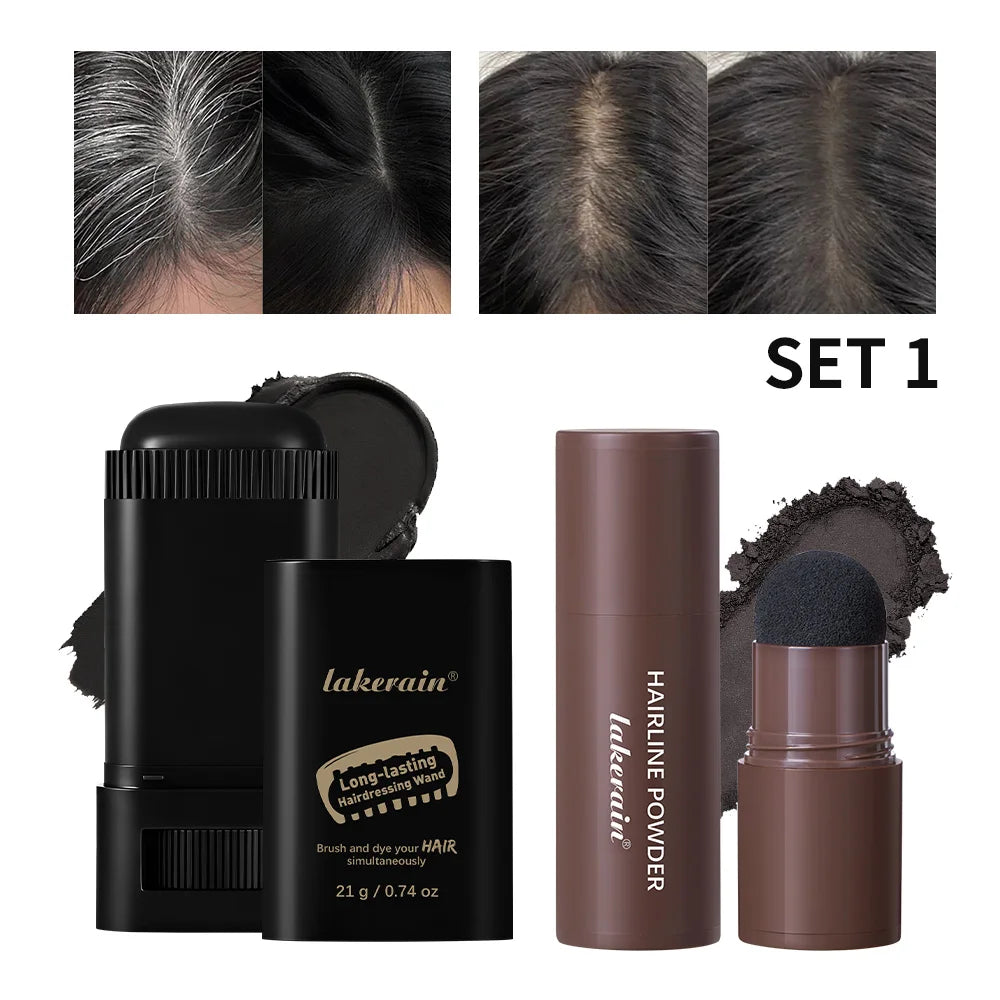 2pcs Waterproof Hairline & Quick Touch-Up Hair Stick Root Concealer Pen Instant Grey Coverage with Easy Blend Powder Stick Set HIP set 1