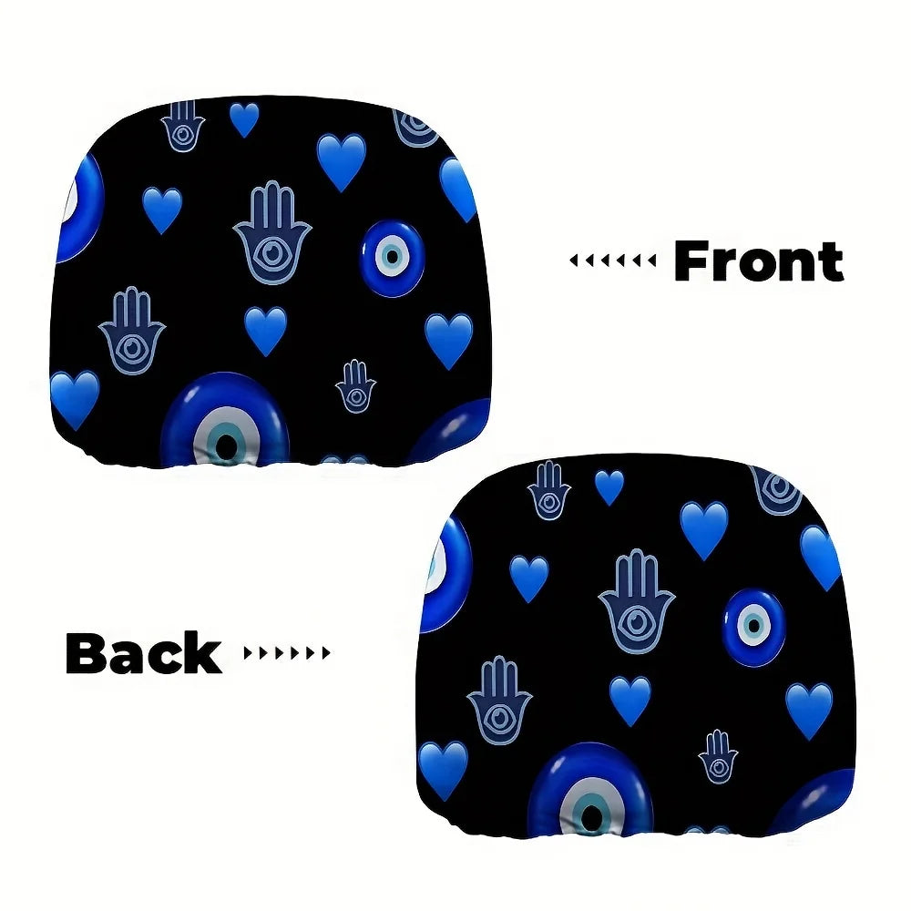 2-Pack Blue Evil Eye Car Headrest Covers | Elastic Fit Car Headrest Cover HIP 1
