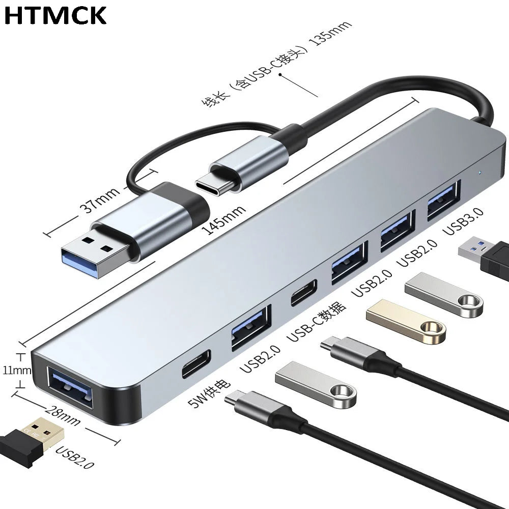 8 in 2 USB C Hub Multi Port Docking Station With USB3.0 SD TF Card Reader Adapter for Laptop Tablet Phone Office Daily Work HIP