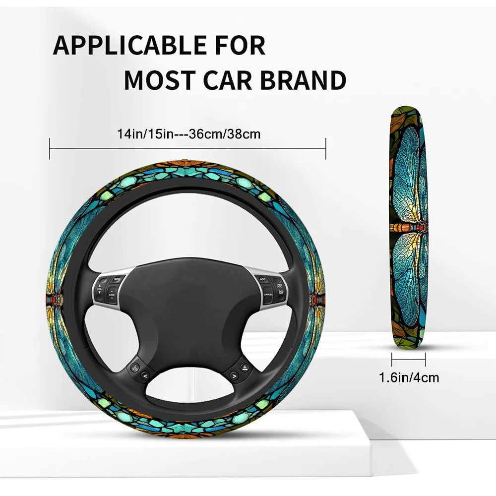 Dragonfly Leaf Mosaic Steering Wheel Cover – Universal Fit Steering Wheel Cover HIP 1