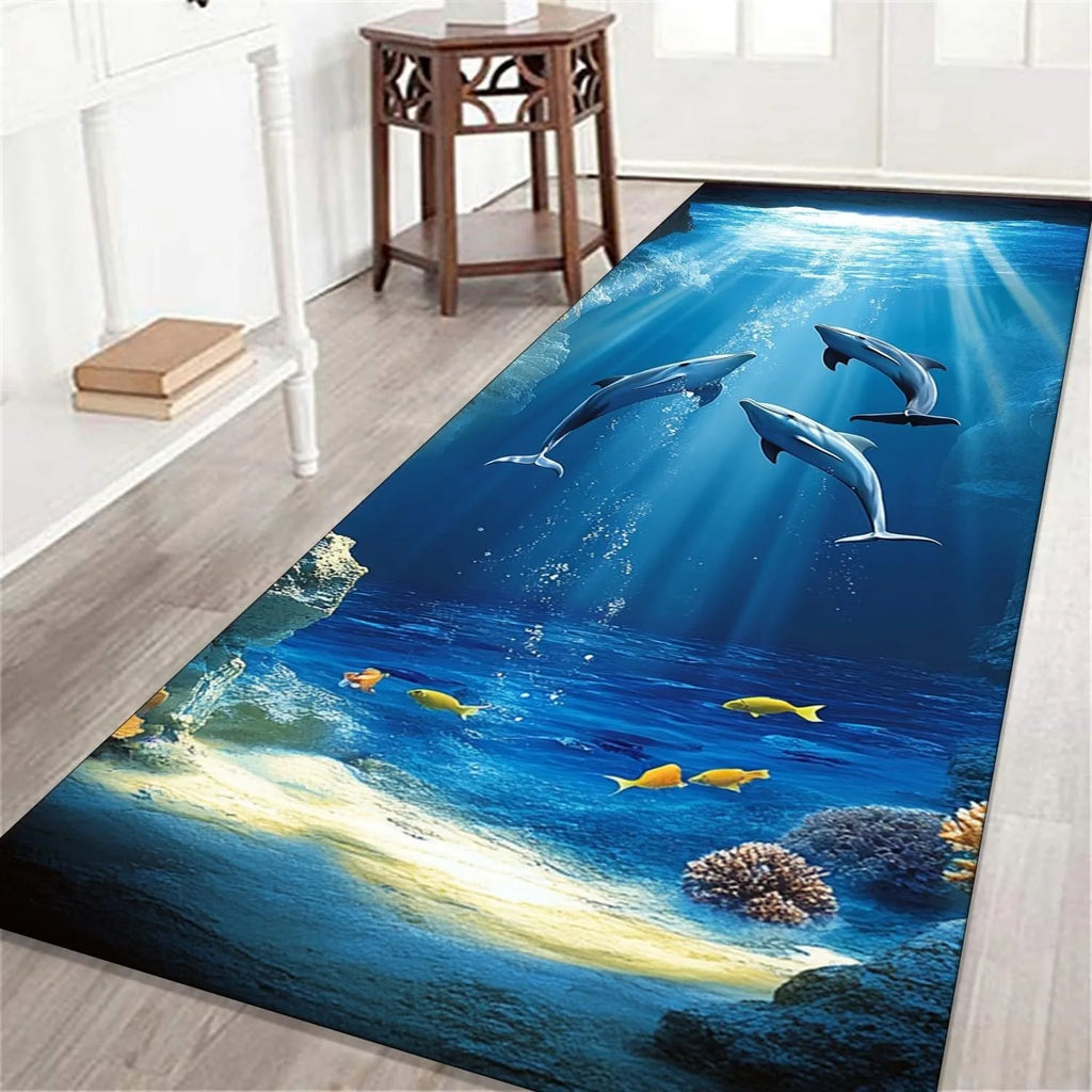 3D Coral Reef Runner Rug – Anti-Slip Ocean Floor Mat Decorative Runner Rug HIP 4 40x120cm-Felt