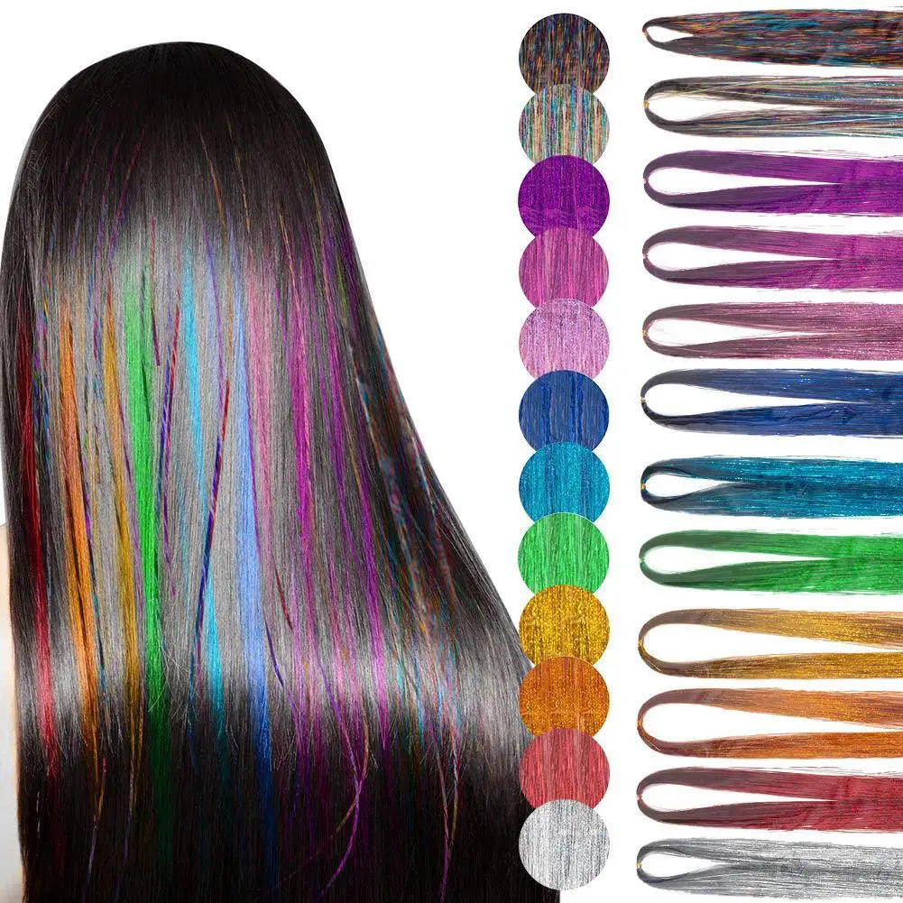 Shiny Sparkle Hair Tinsel Kit Rainbow Women Colorful Glitter Bling Hair Extension Twinkle Hair Dazzles Accessories for Braiding HIP