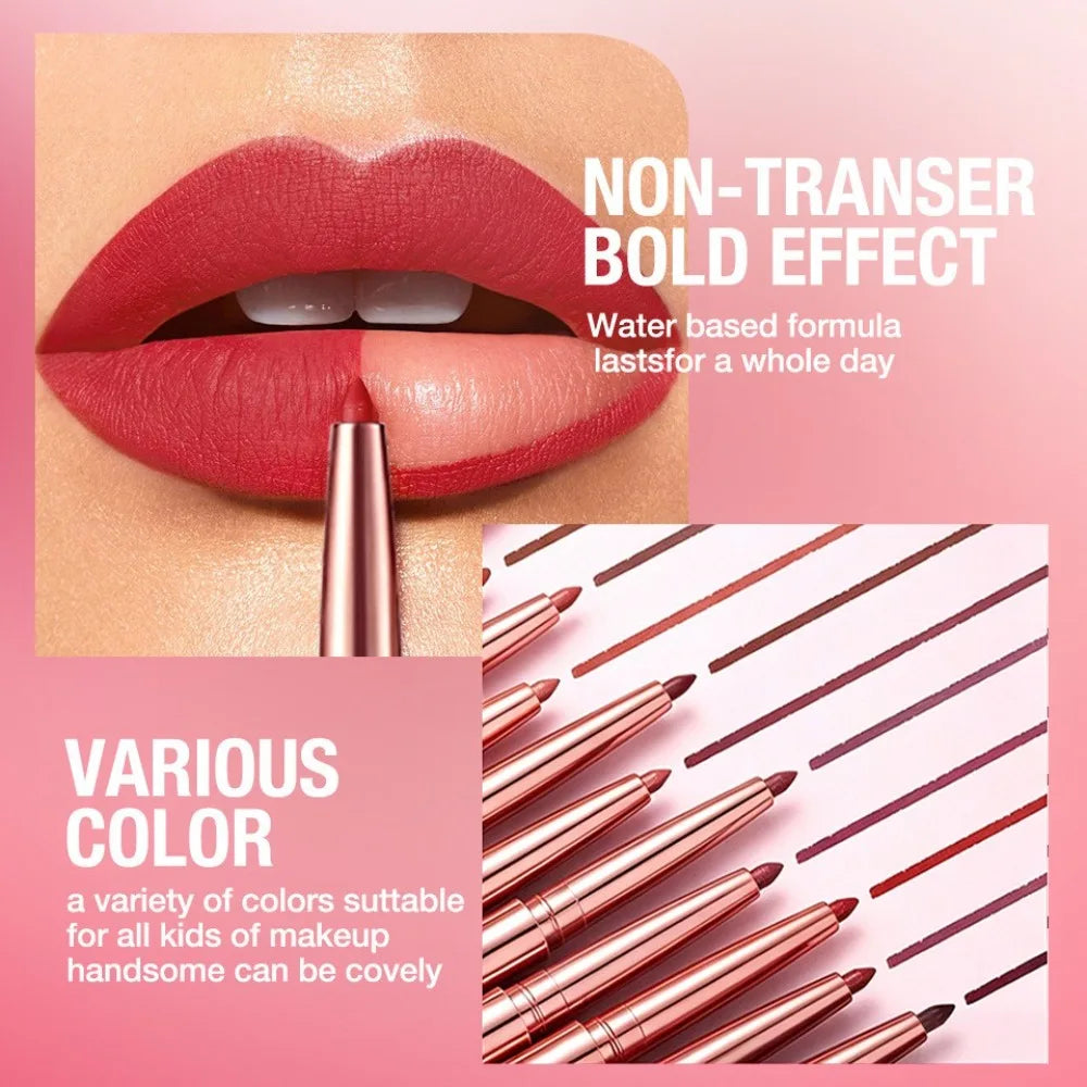 12 Colors Matte Lip Liner，Waterproof, Durable, Easy to Color, Long-Lasting,Full Plump Lip Shape Contour ，Lip Outline Cosmetic HIP
