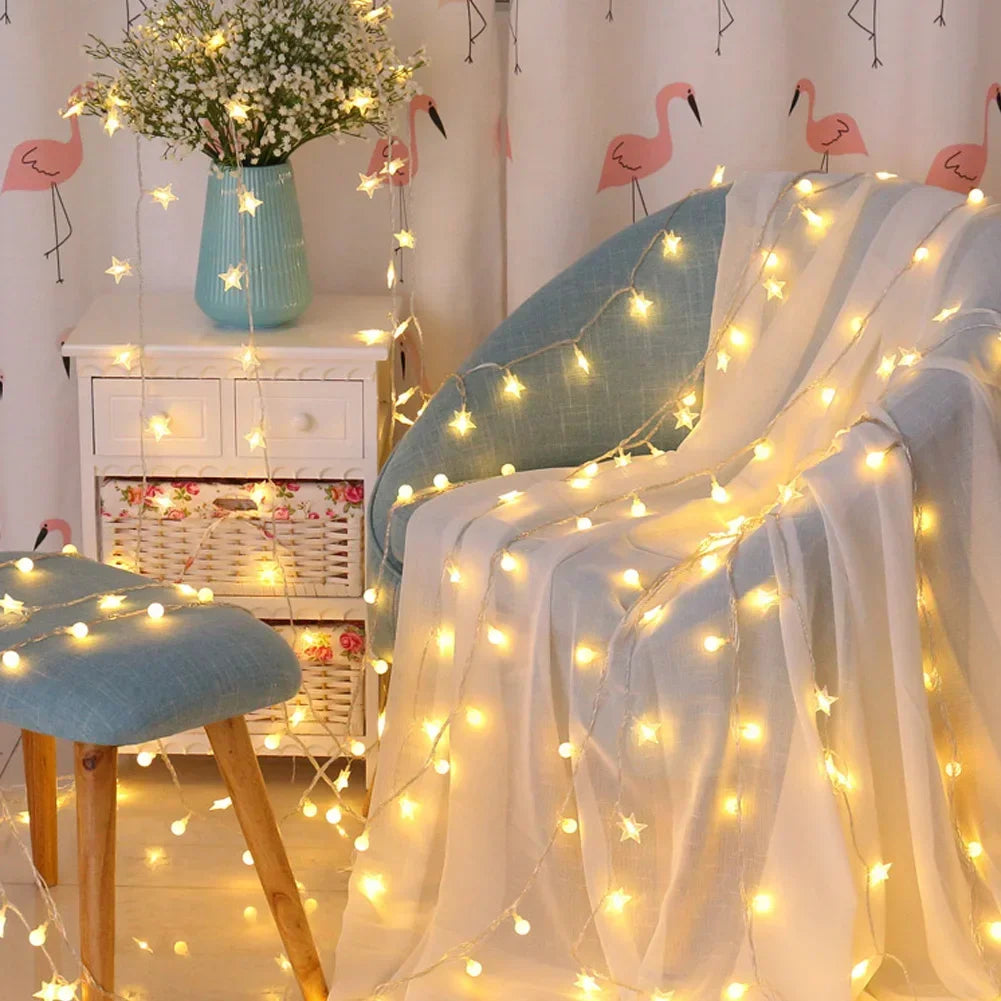 1.5m/3m LED Star String Lights Christmas Garland Battery USB Powered Wedding Party Curtain String Fairy Lamps For Home HIP