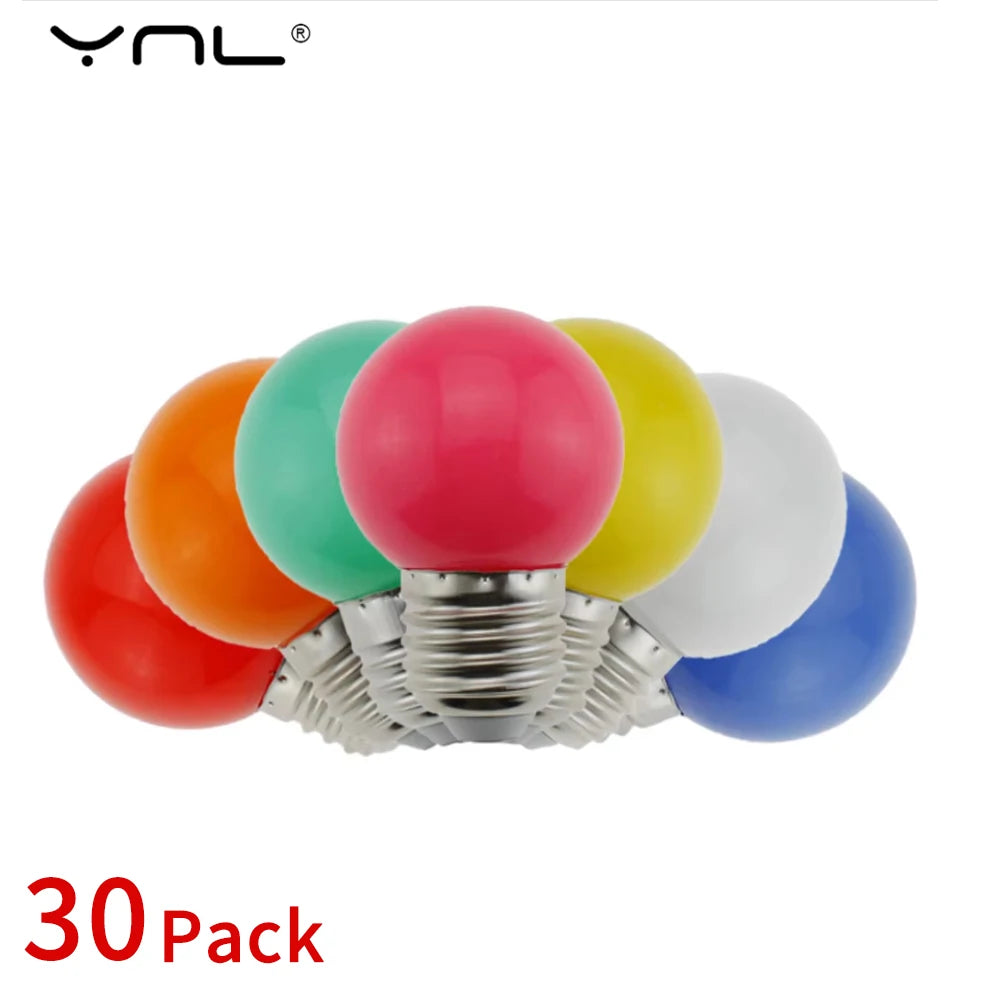 30-Pack G45 E27 3W Colorful LED Bulbs – 7 Colors 220V LED Globe Bulbs HIP