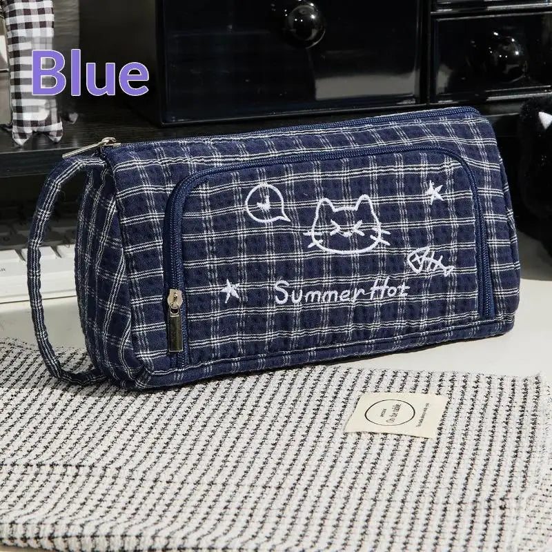 Cute Cat Embroidery Pencil Case – Large Capacity Student Bag Embroidery Pencil Case HIP A1