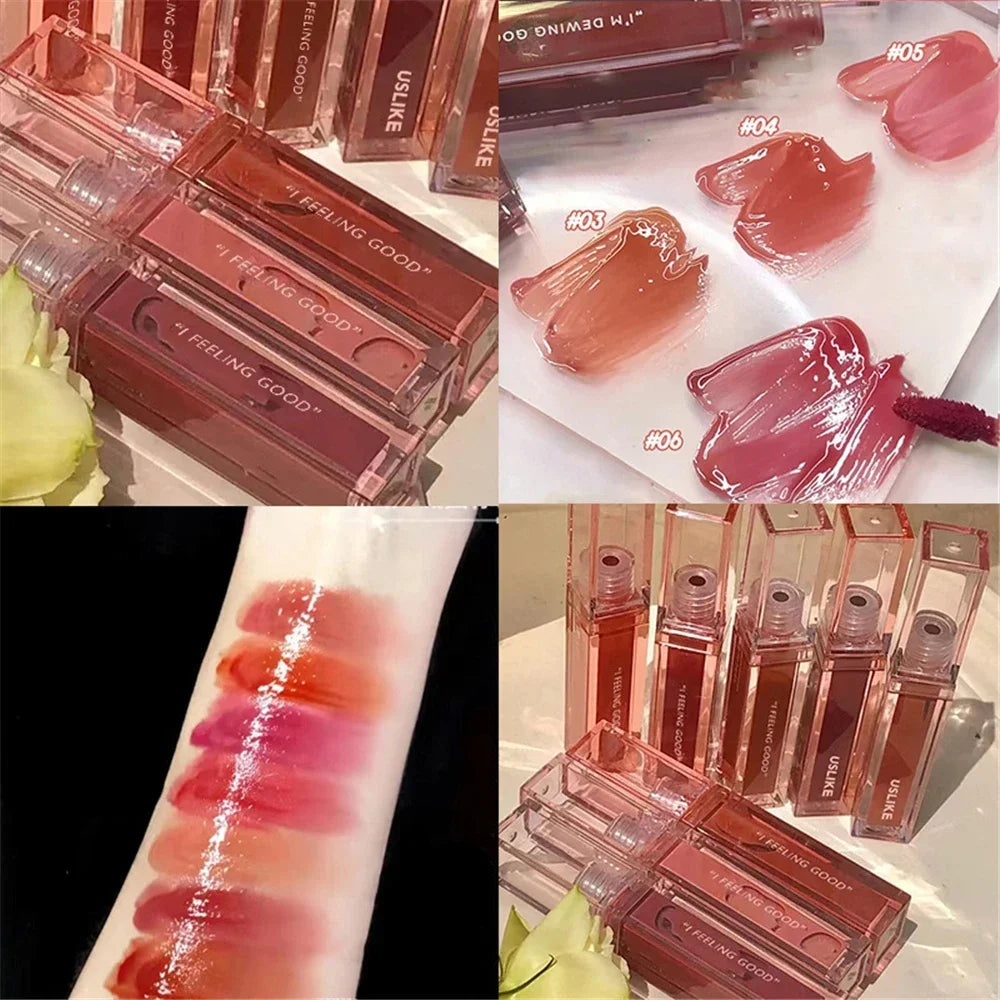 Cute Mirror Lipstick Makeup Moisturizing Texture Waterproof Long Lasting Sweat Resistant Rich Color Silky Lip Glaze Lip Tint HIP