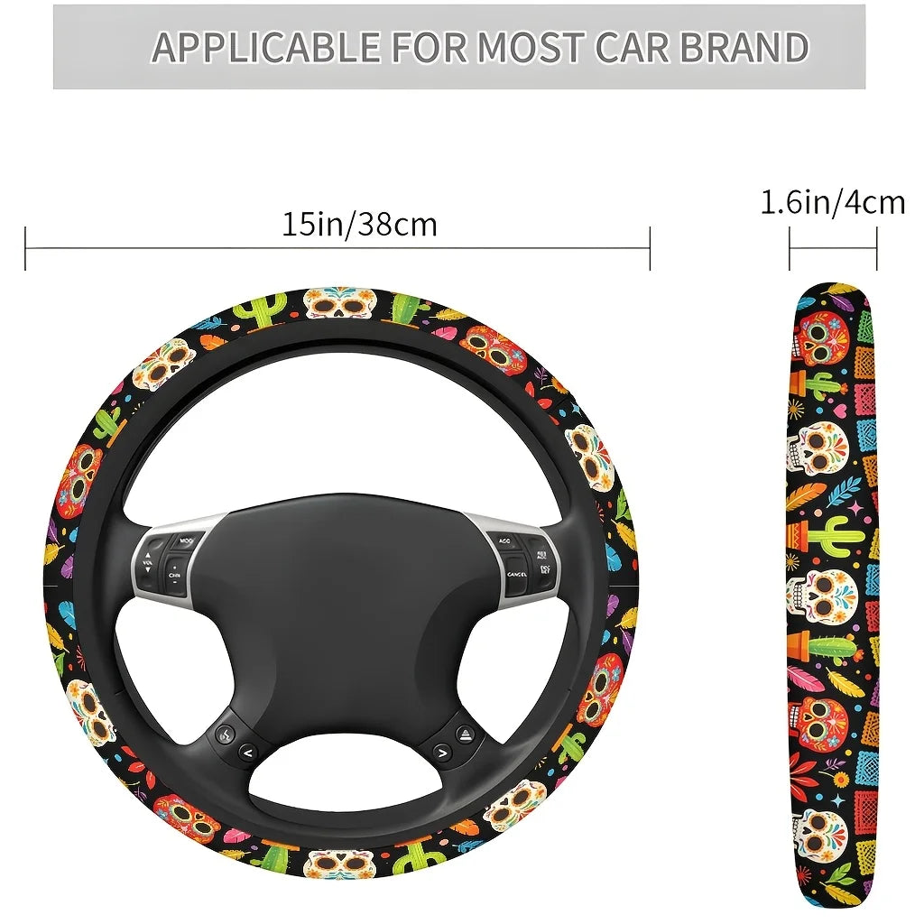 Day of the Dead Skull Cactus Car Steering Wheel Cover Steering Wheel Cover HIP