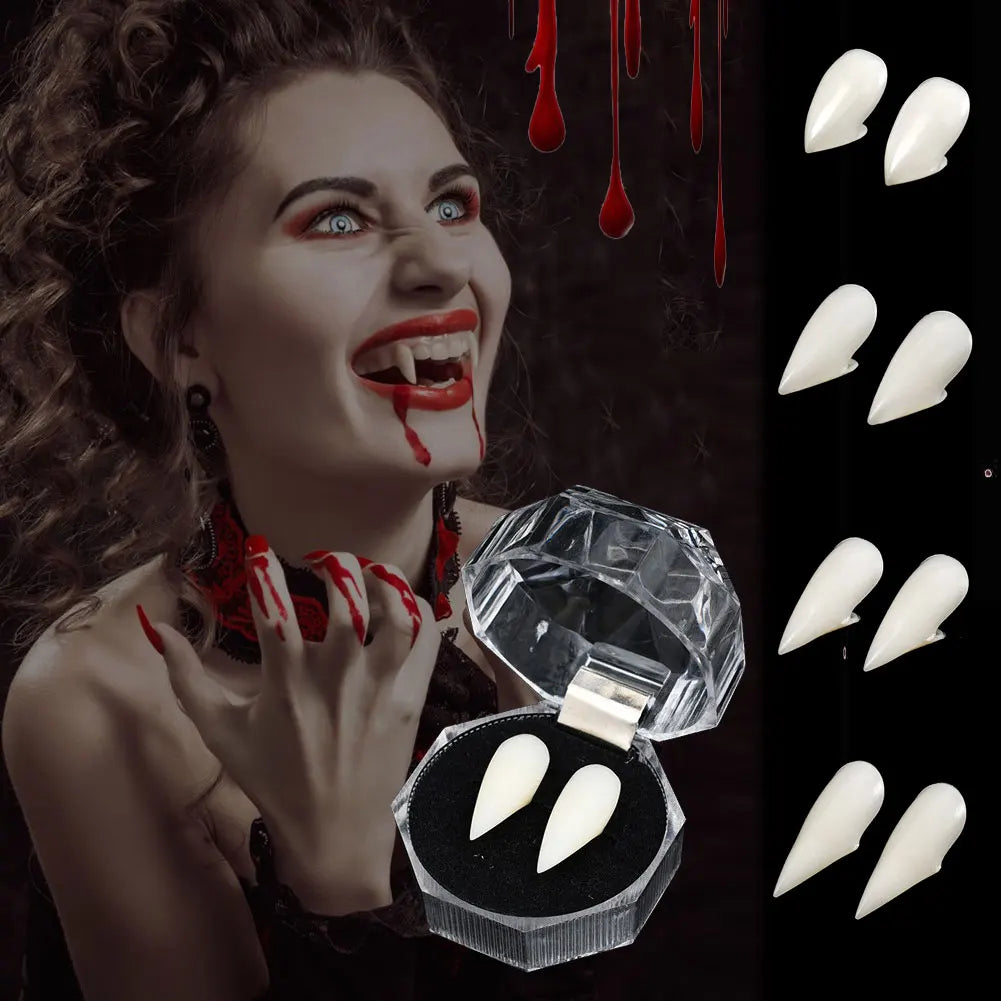 1 Pair Vampire Teeth Fangs Dentures Props Halloween Costume Props False Teeth Solid Glue Denture Adhesive Halloween Party Decor HIP