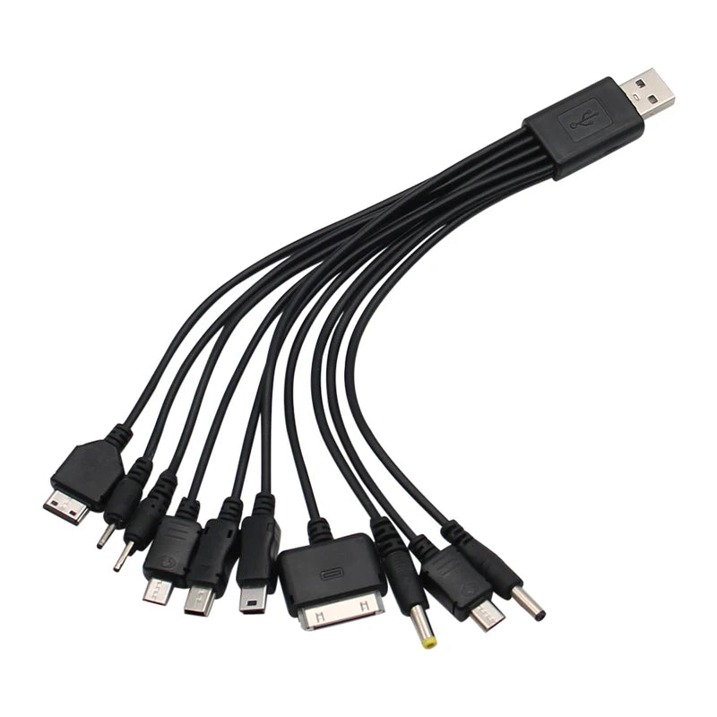 10-in-1 Multi USB Charging Cable – Universal Phone Charger Multi USB Charging Cable HIP Black