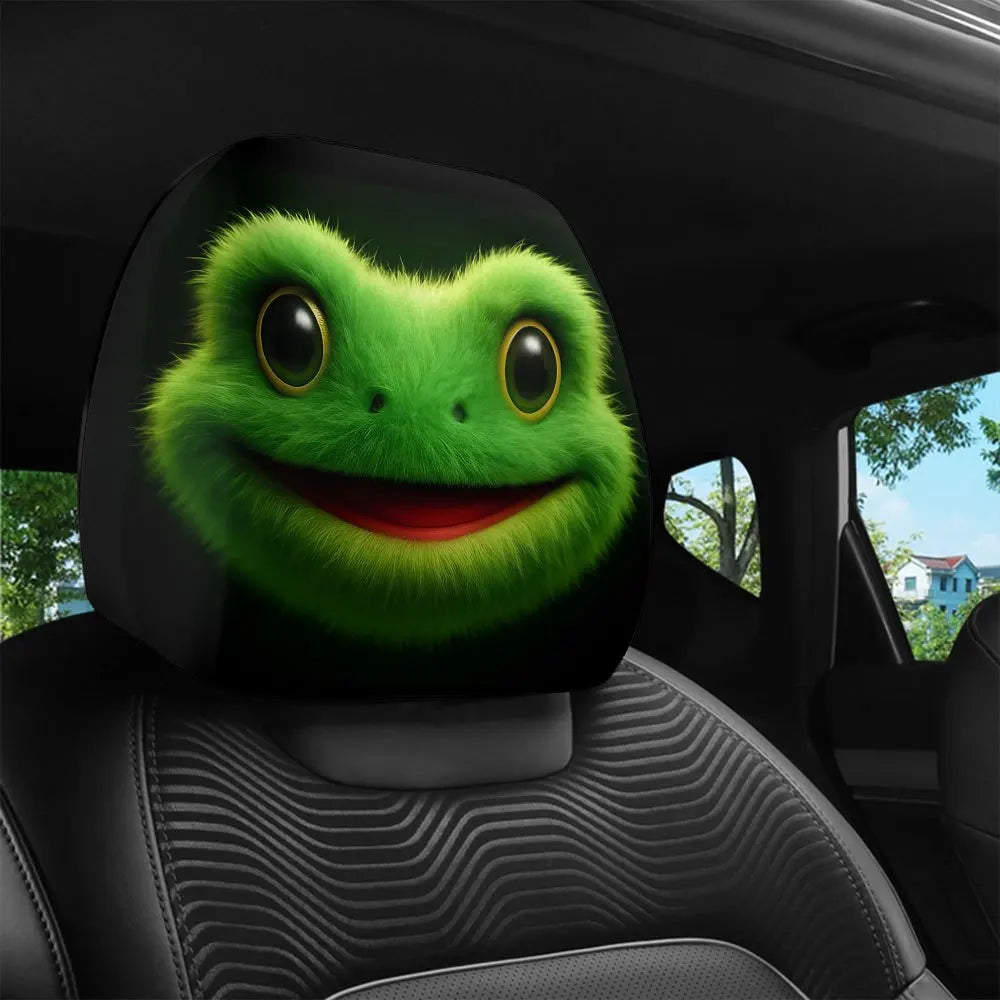 Fuzzy Frog Print Car Headrest Covers – Set of 2 | Black Car Headrest Covers HIP