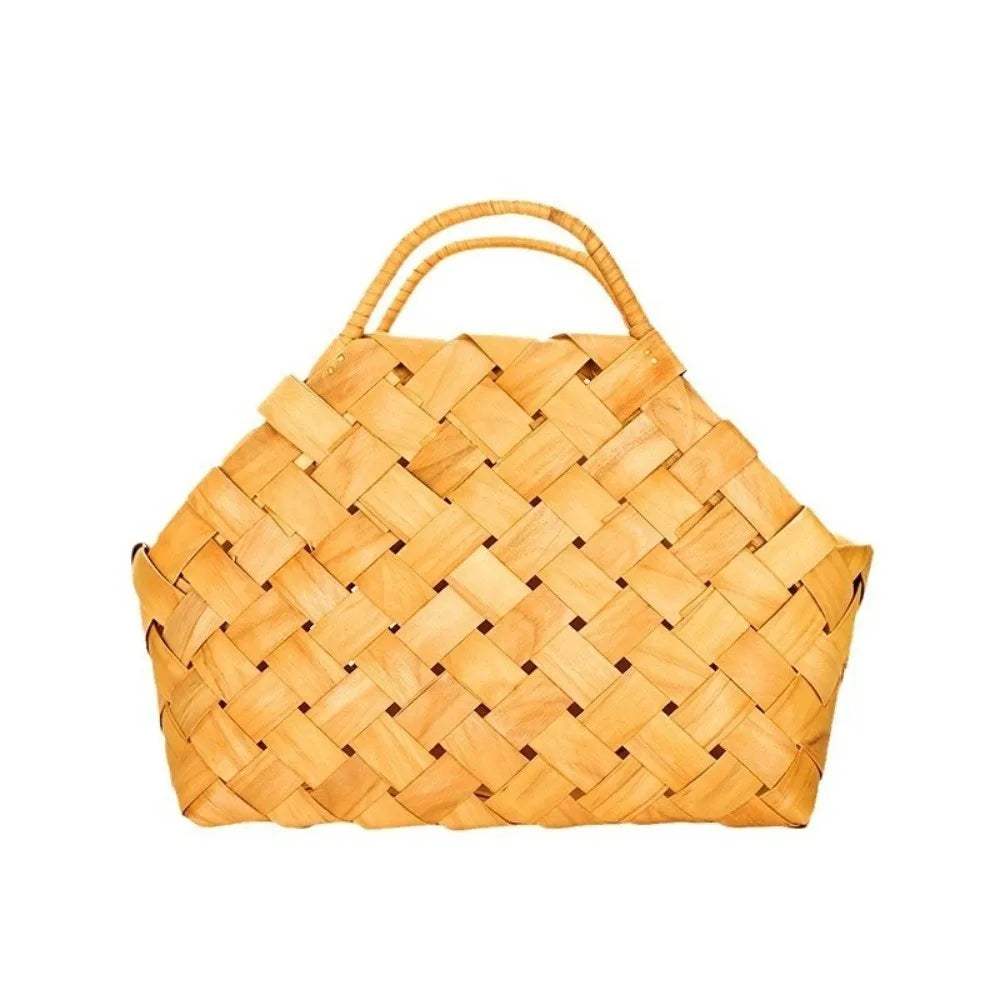 Rustic Hand-Woven Wicker Basket with Handle – Multipurpose Woven Storage Basket HIP