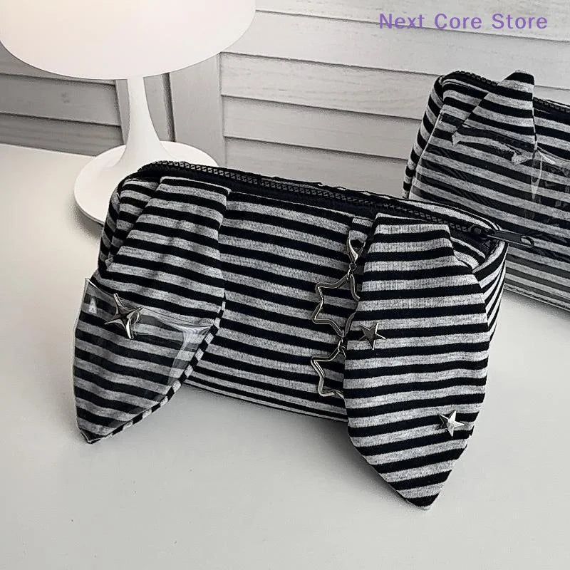 Striped Devil Horn Pencil Case – Large Capacity Pouch 2-Pc Pencil Case Set HIP
