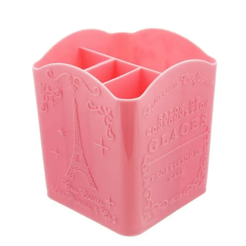 4 Compartments Makeup Brush Holder Portable Empty Plastic Brushes Holder Nail Pen Box Storage Organizer Container Random color HIP