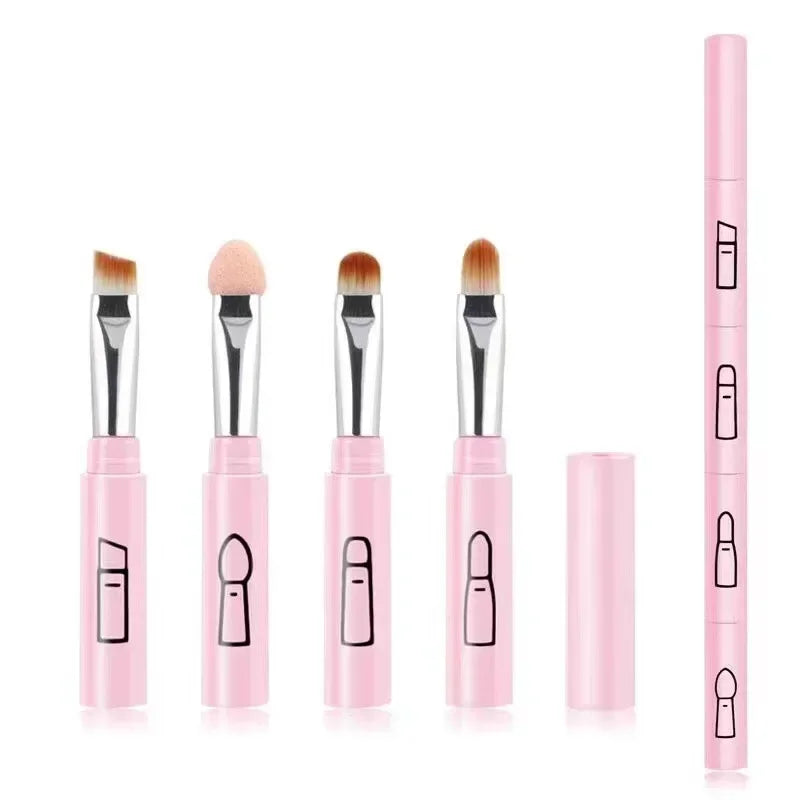 4-in-1 Detachable Makeup Brush Set – Eye, Lip & Brow Multifunctional Makeup Brush HIP C699-Pink Set