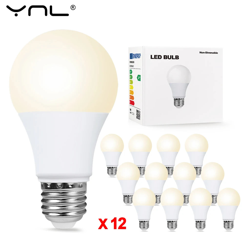 12-Pack E27 LED Bulbs 3W–18W | Warm & Cool White | YNL LED Light Bulbs HIP